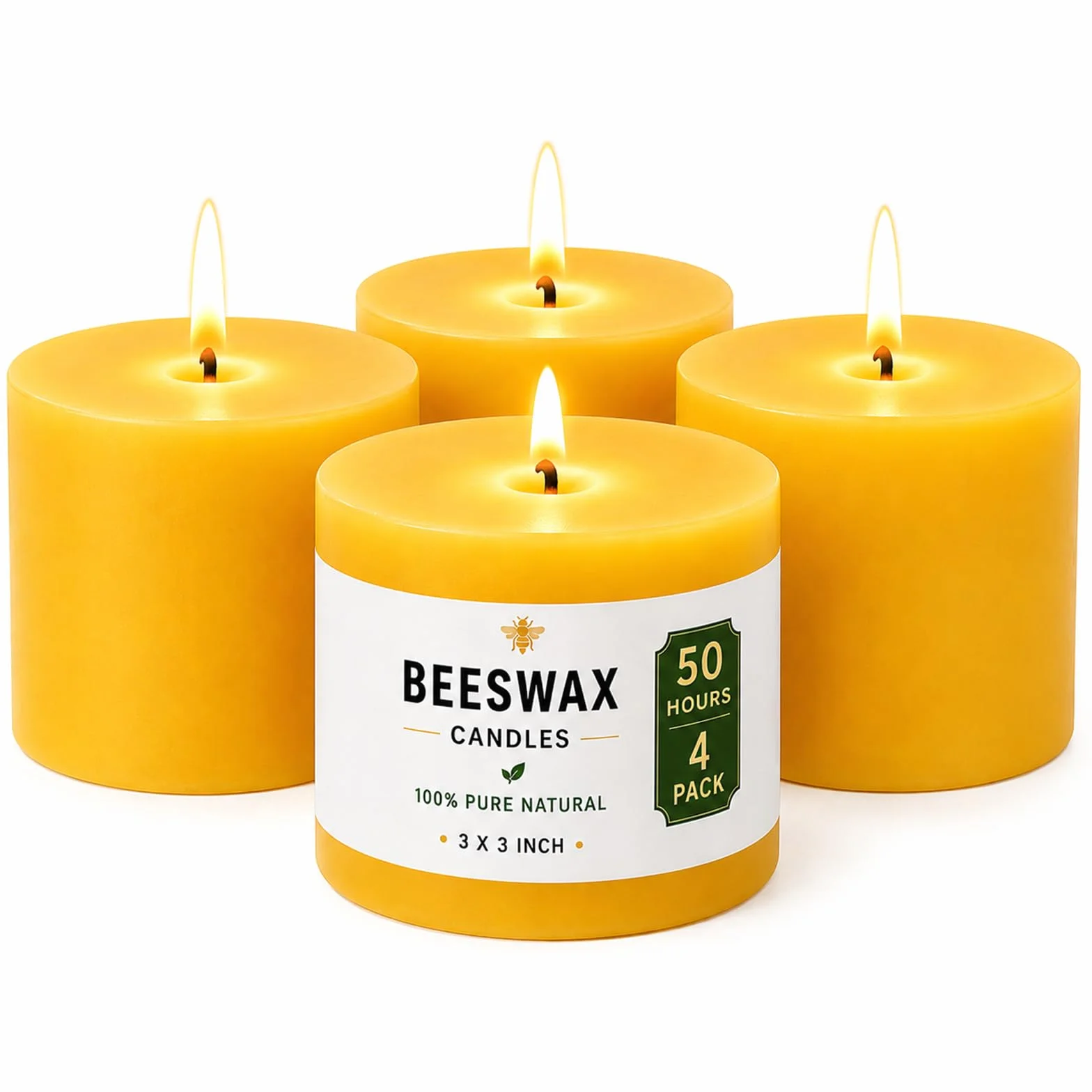 4 zestawy świec filarowych z wosku pszczelego, 200 godzin palenia bezdymnego, 100% naturalny wosk pszczeli w nagłych wypadkach, organiczny wosk pszczeli do dekoracji domu, świece z wosku pszczelego