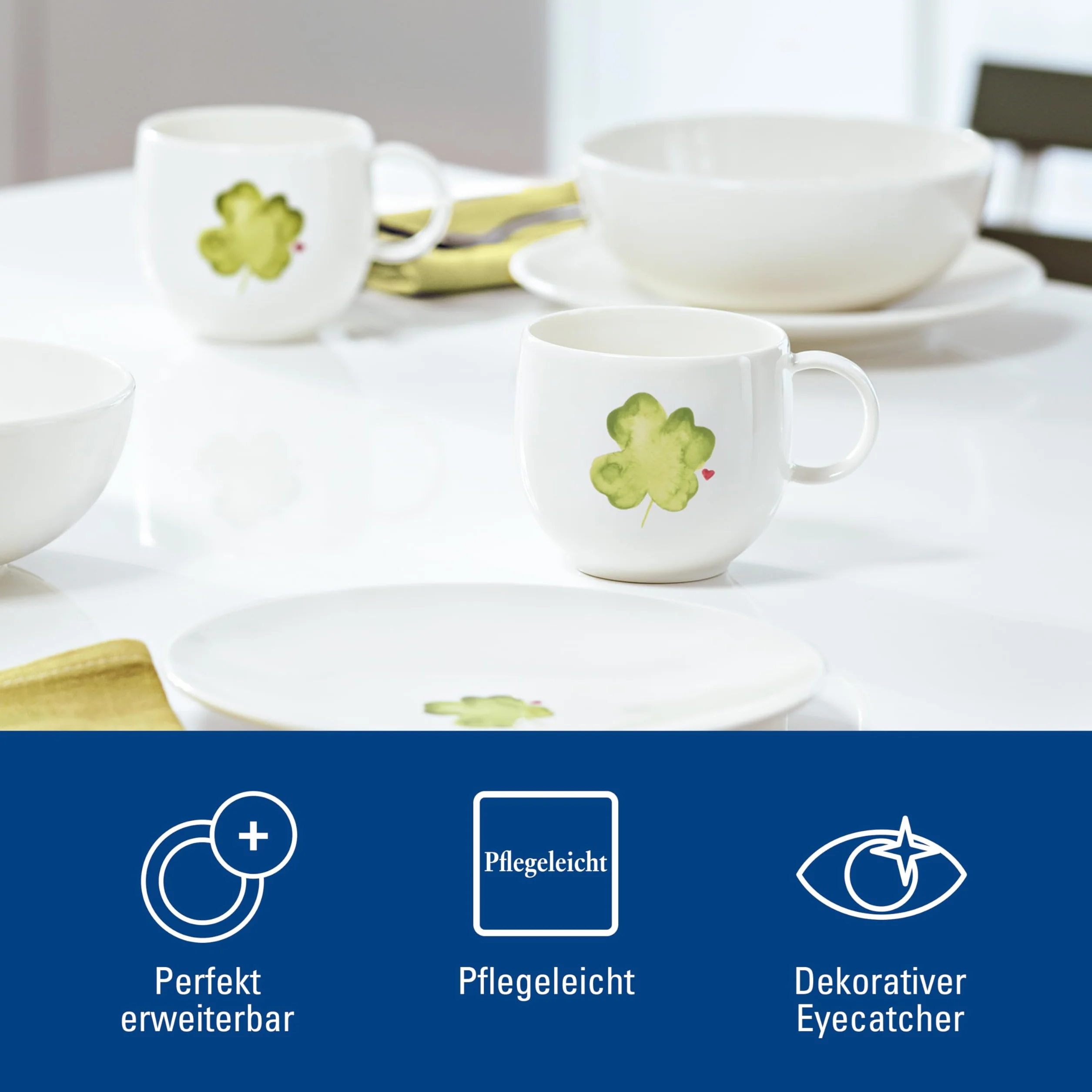 Villeroy & Boch – With Love kubek z uchem Good Luck 12,5x9,5x8,5 cm, porcelana Premium, filiżanka do kawy i herbaty, 290 ml, zmywarka, mikrofala