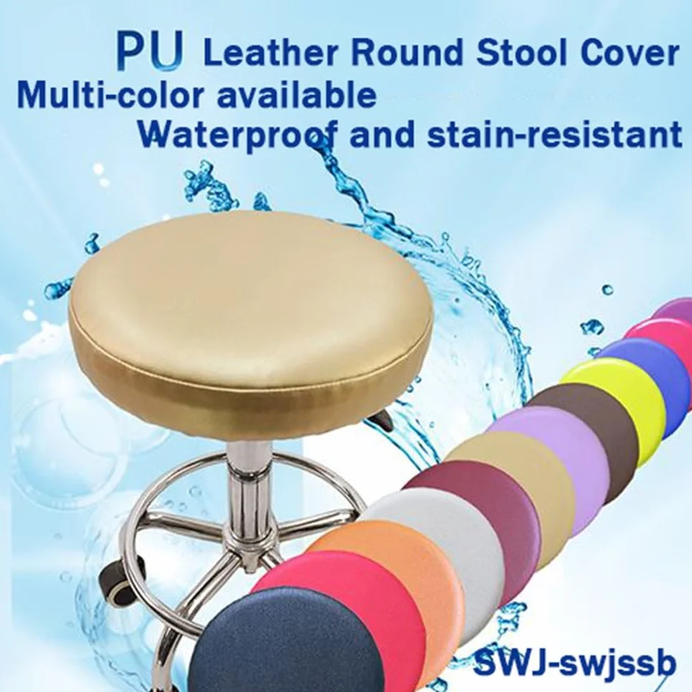 Pokrowce Na Stołki Okrągłe 2 Sztuki Barowe Watedrproof PU Stool Slipcover Z Elastyczną Poduszką Na Stołek Okrągłe Pokrowce Na Stołki Barowe Na Okrągłe Krzesło Zmywalne(Black,32x32 cm Set Of 2)