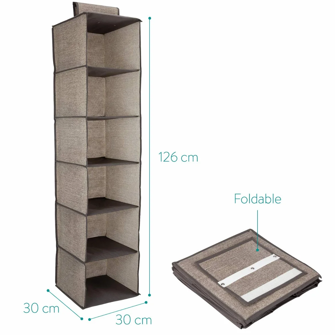 Navaris 2 x organizer do szafy na ubrania - 30 x 30 x 126 cm - zestaw 2 wiszących szafek na ubrania z 6 półkami - brązowy