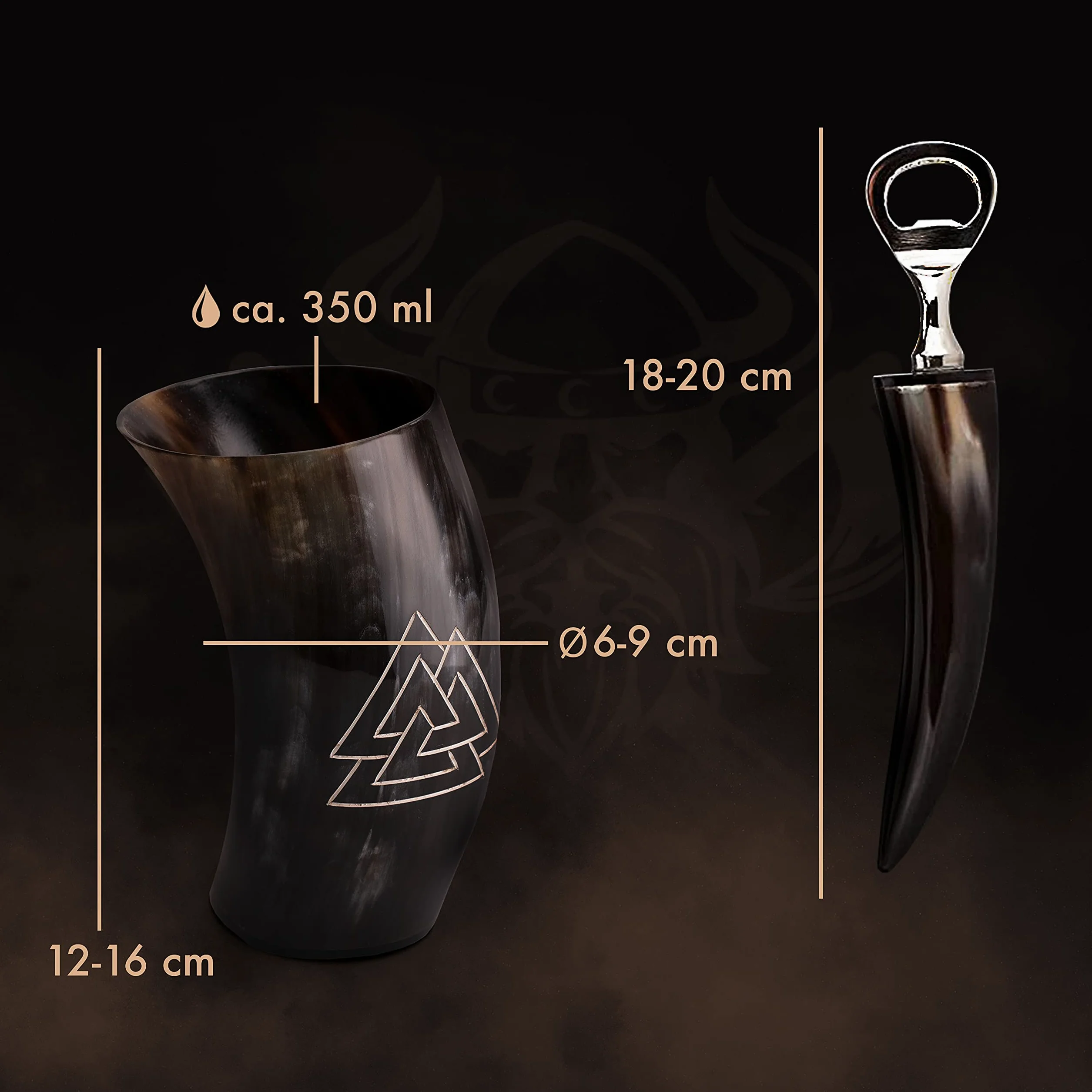 VIKING CRAFT® Kubek z rogiem Wikingów 2 x ok. 350 ml – duży kubek dla Wikingów Met miód miodowy – dekoracja Wikingów, kubek z miodu pitnego, zestaw rogów, średniowieczny kufel do piwa, LARP