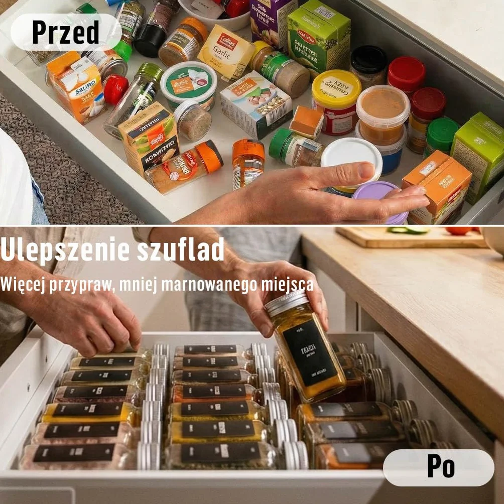 Deco haus® Słoiczki na Przyprawy z Nakrętką - Zestaw 24 sztuk - Różne Nasadki do Wytrząsarek, Lejek, Pędzelek, Etykiety i Kreda - Idealne do Naszych 4 Stojaków na Przyprawy - 120 ml, 10,5 x 4,3 cm