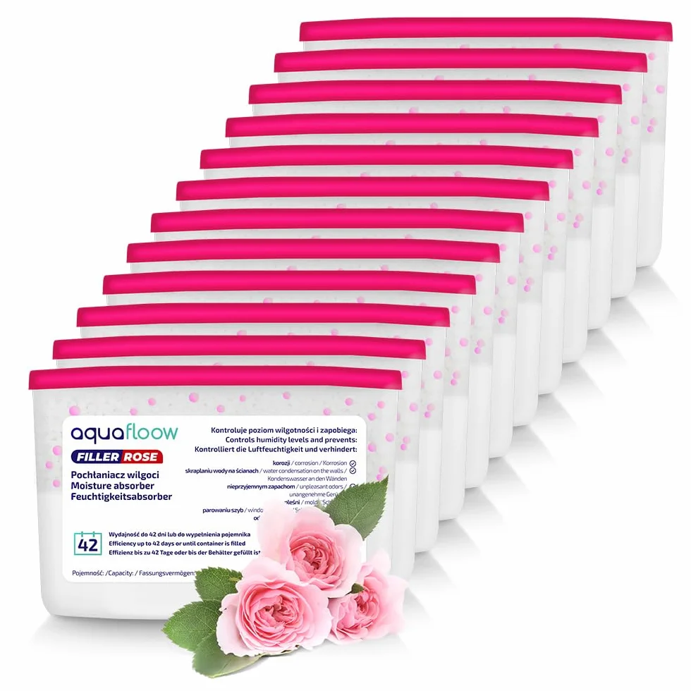 Aquafloow Osuszacz Pokojowy 400 ml, Pochłaniacz Wilgoci z Granulkami ROSE, Neutralizator Zapachów