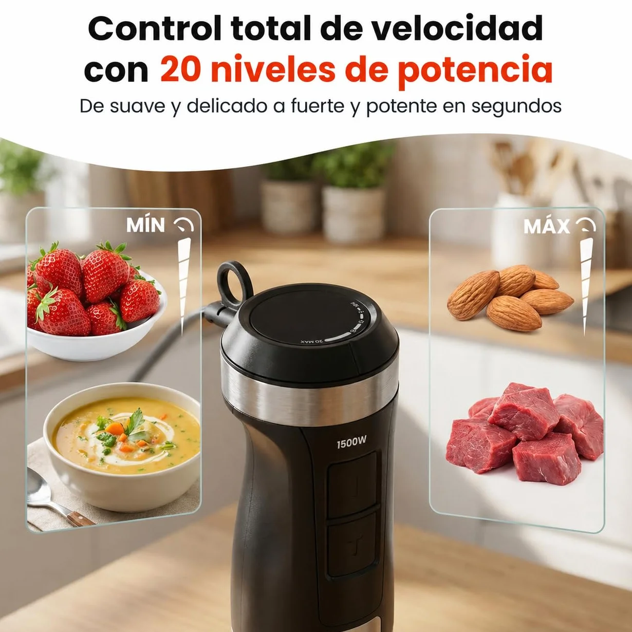 BlendFlex 1500 W Blender ręczny – mikser ze stali nierdzewnej z 20 prędkościami i funkcją turbo, w zestawie miarka 600 ml – blender ręczny do smoothie