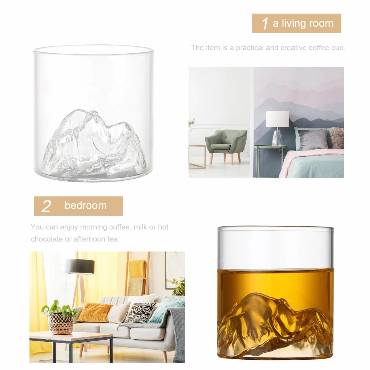Szklanki do whisky, zestaw 2 szt., w stylu japońskim, płaskie, szklane, 6,76 x 5,5 cm, do whisky, koktajli, biura, baru, jadalni, na prezent dla miłośników whisky