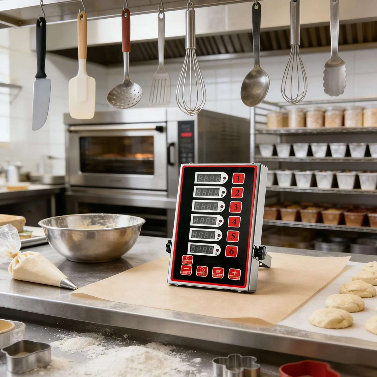 Komercyjny 6-kanałowy Minutnik Kuchenny, Cyfrowe Timery Restauracyjne, Wiele Niezależnych Timerów Odliczających, Wodoodporny Panel, Regulowana Głośność, Głośny Alarm(Size:5 buttons)
