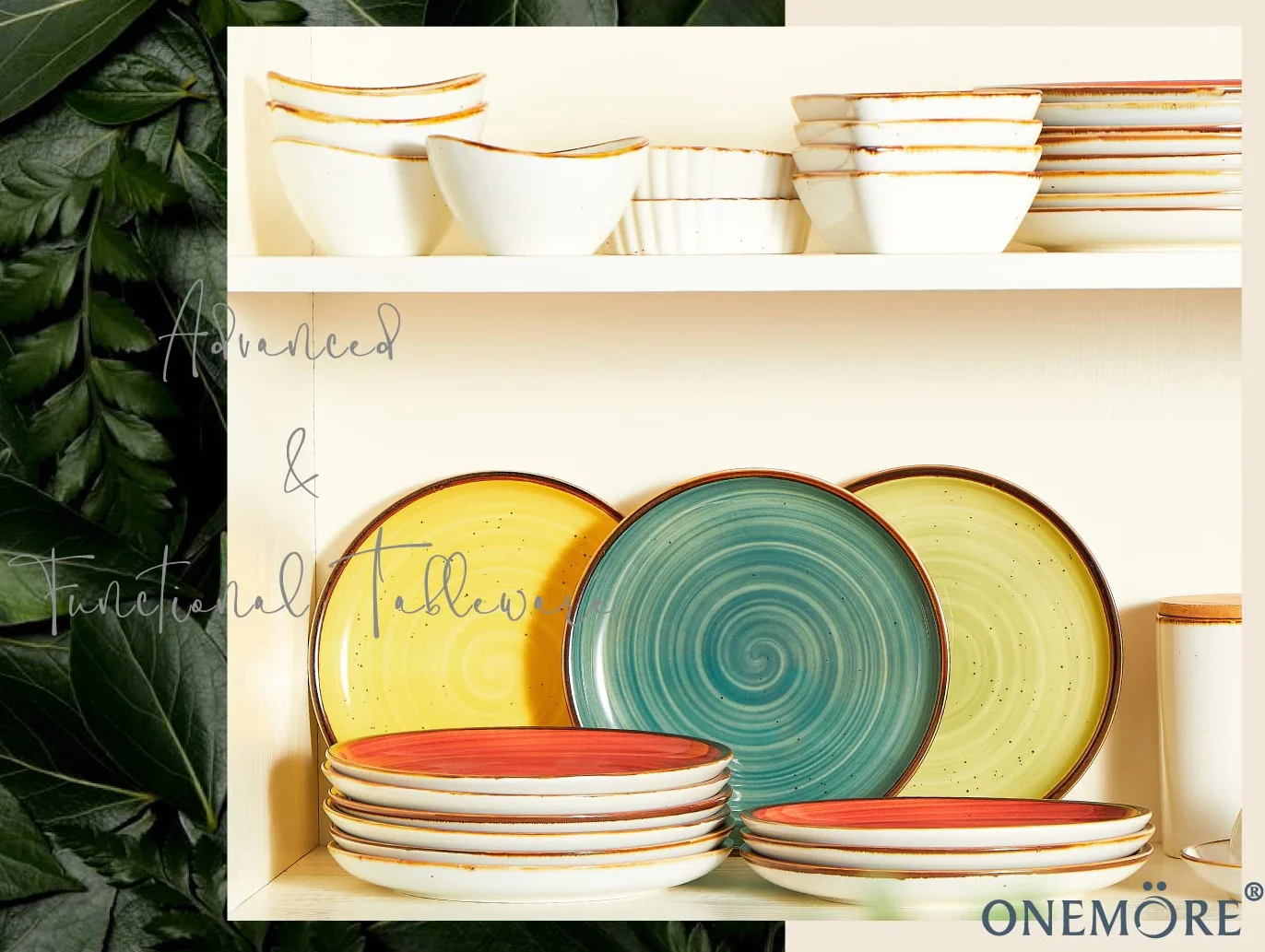 ONEMORE Porcelanowe talerze obiadowe, 21,5 cm, deserowe talerze sałatkowe, ceramiczne talerze z plamkami, zestaw 4 szt., nadaje się do kuchenki mikrofalowej, piekarnika i zmywarki