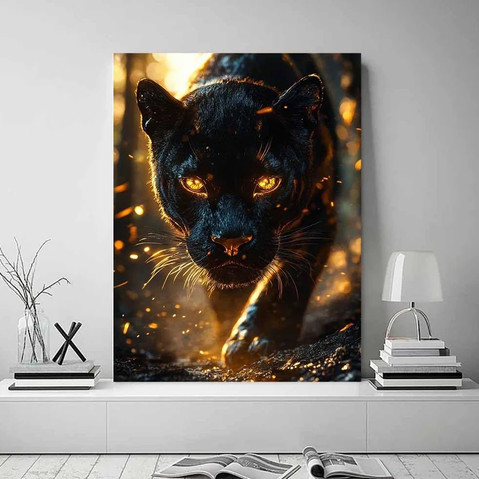 BOHUO Duże zwierzę płótno sztuka ścienna lampart obraz dekoracja ścienna grafika botaniczny obraz farba plakat wydruki (złoty 55) - 70 x 100 cm oprawiony