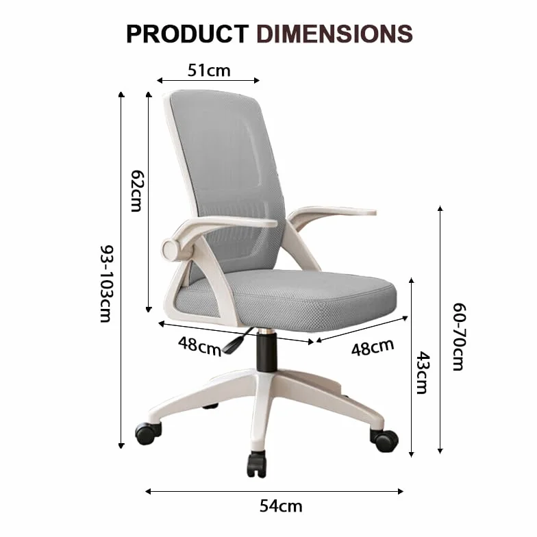Krzesło Biurowe Ergonomiczne z Oddychającej Siatki, Wysoki Tył, Regulacja Wysokości, Obrotowe, Podłokietniki, Wsparcie Lędźwiowe Szary