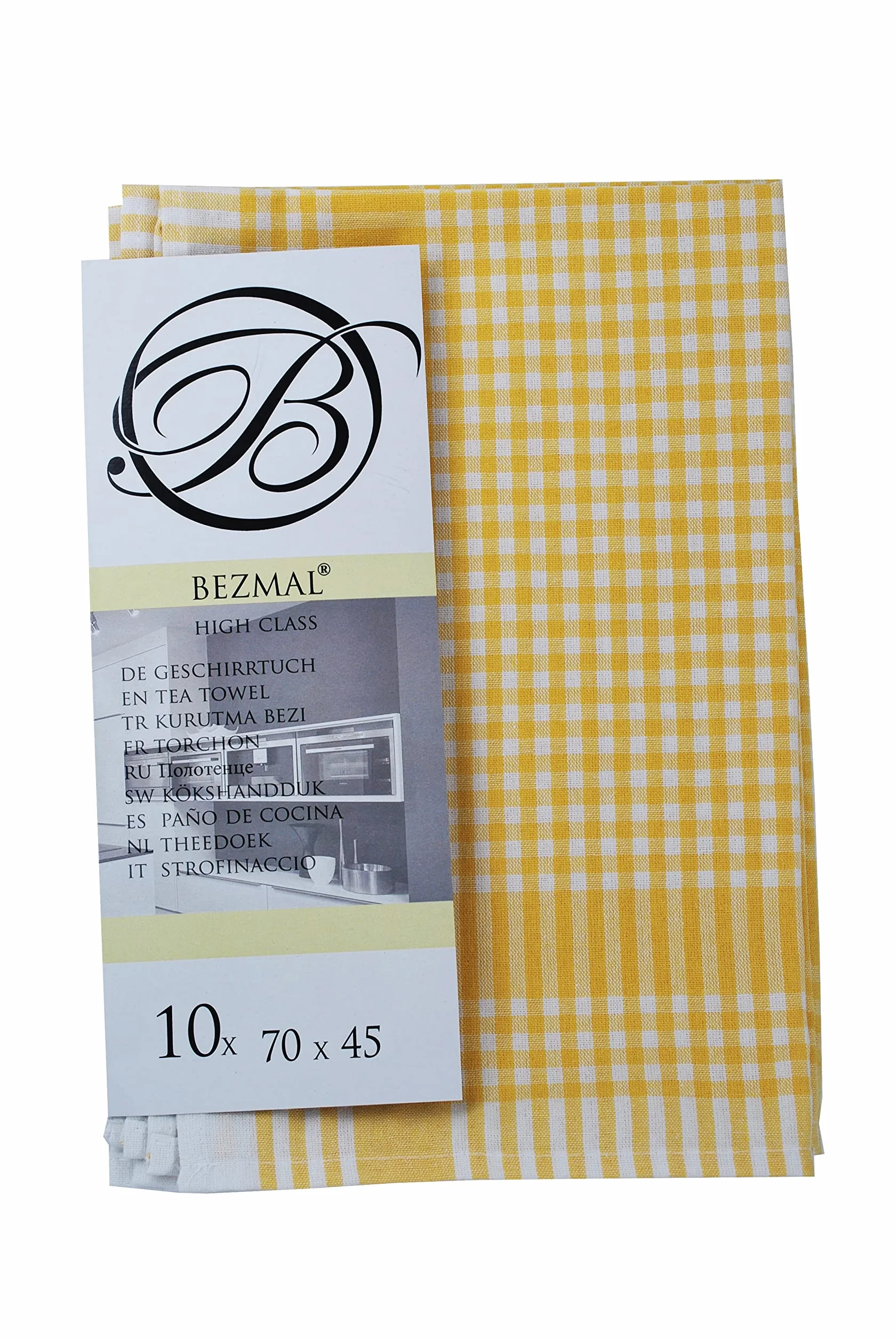 Zestaw 10 szt. i 5 szt. premium ścierki do naczyń 100% bawełna klasyczny i retro wygląd 45 x 70 cm (5, żółto-białe)