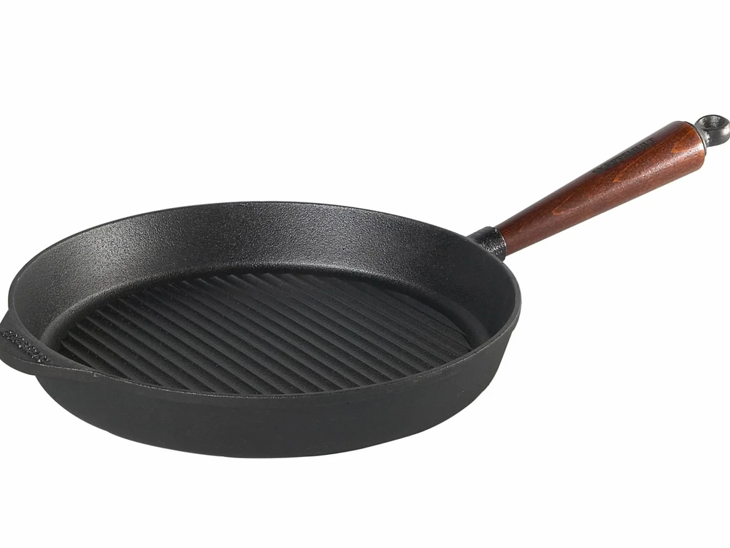 Skeppshult patelnia z drewnianym uchwytem, patelnia do serwowania, patelnia do grillowania/wok żeliwo + ściereczka z mikrofibry Prymo, kolor okrągły, rozmiar 22 cm