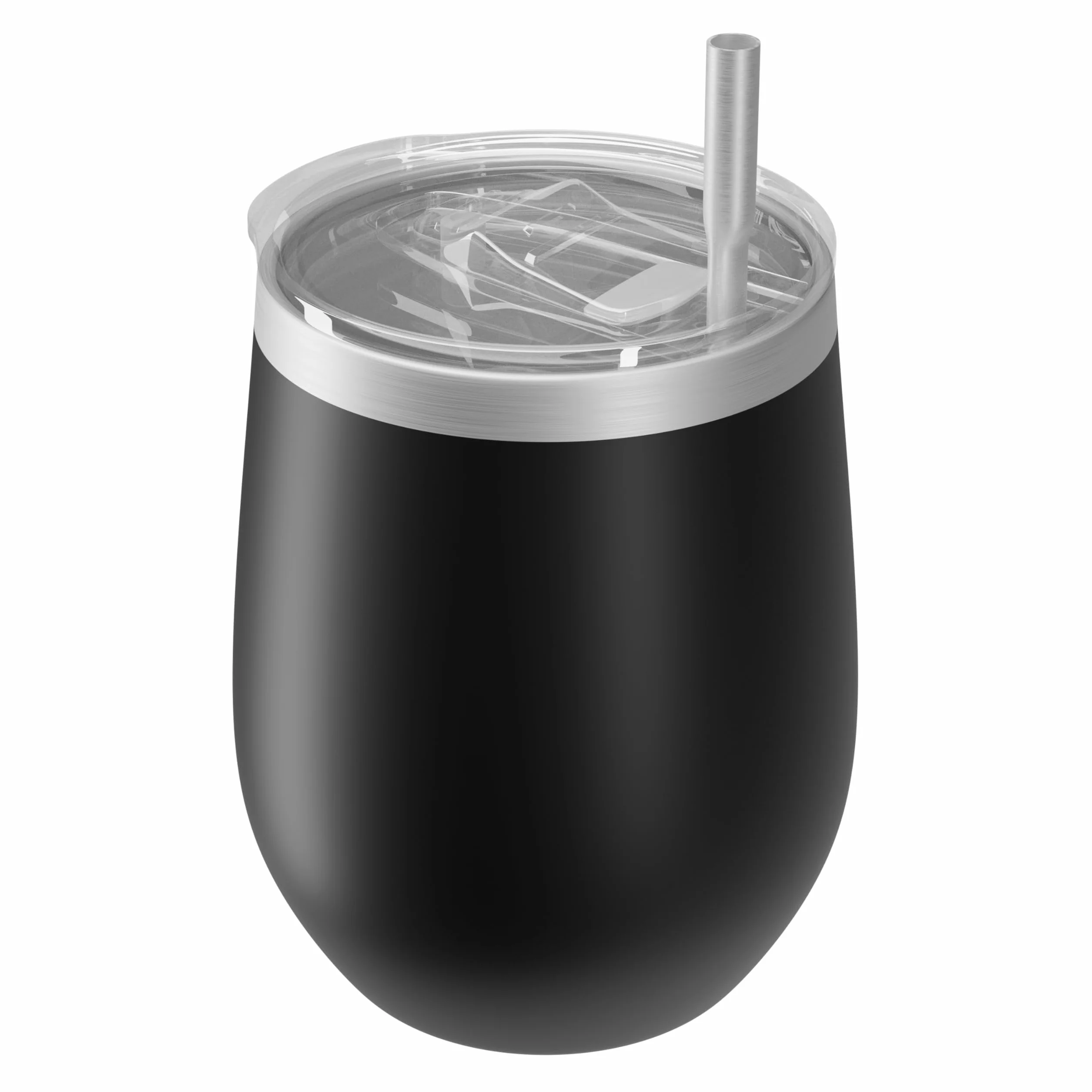 Aquafloow Kubek do Yerba Mate 350 ml + 2 Stalowe Słomki, Kubek z Podwójnymi Ściankami do Yerba Mate | Pokrywka Wolna od BPA, Zestaw do Herbaty ze Stali Nierdzewnej do Mate, Yerba – Czarny