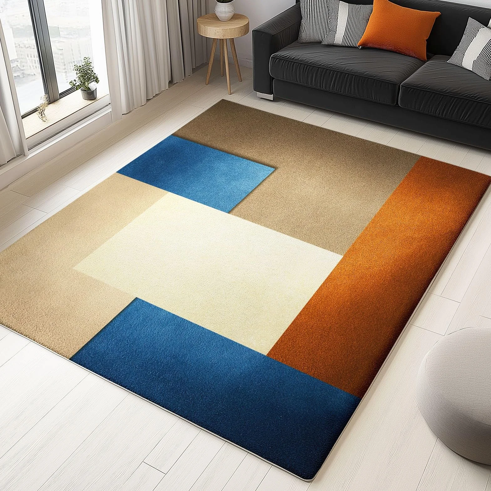 120 x 180 cm Abstrakcyjne i geometryczne komfortowe flanelowe dekoracyjne klocki kolor beżowy miękki hipoalergiczny dywan do salonu i sypialni - nowoczesny design, antypoślizgowa podstawa, łatwa