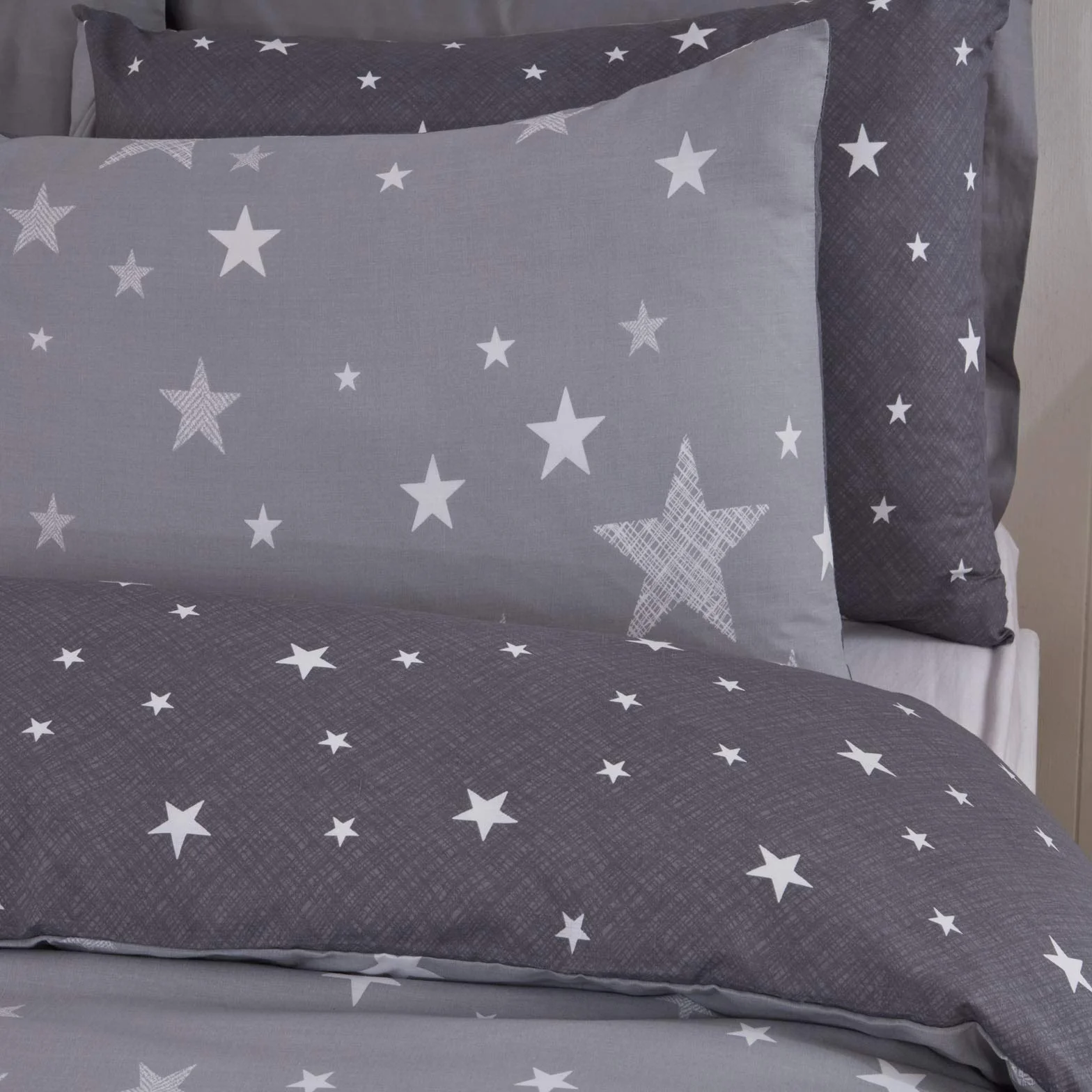 Dwustronna poszewka na kołdrę Dreamscene Galaxy Stars z poszewką na poduszkę dla dzieci, szary