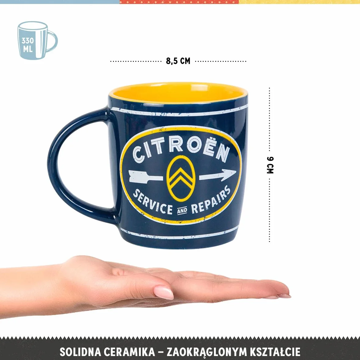 Nostalgic-Art Retro kubek, 330 ml, Citroen – Service & Repairs – Pomysł na prezent dla miłośników akcesoriów Citroëna, Official License Product (OLP), kubek ceramiczny na kawę, Styl vintage