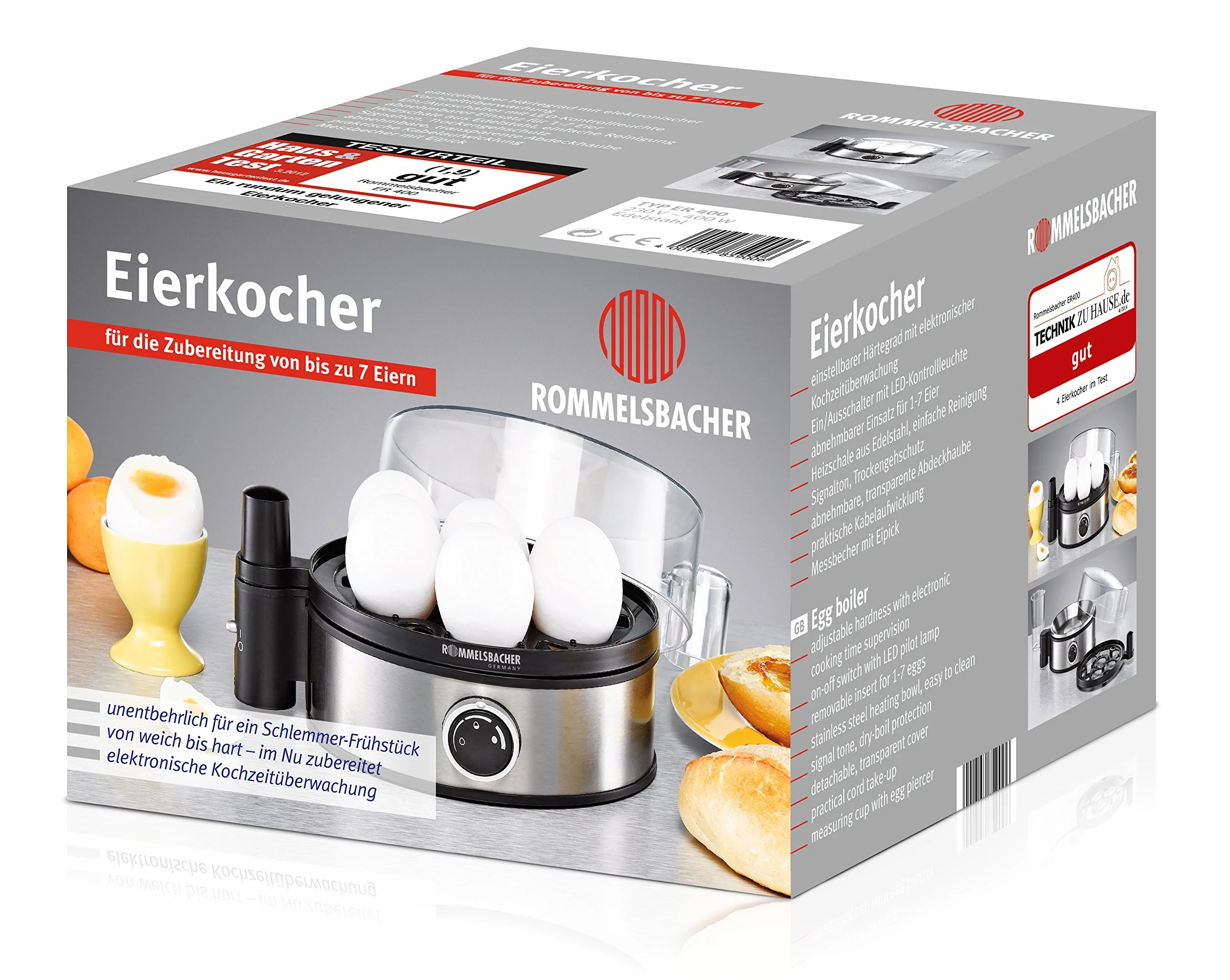 ROMMELSBACHER - ER 400 - Gotownica do jajek, 400 W, stal nierdzewna