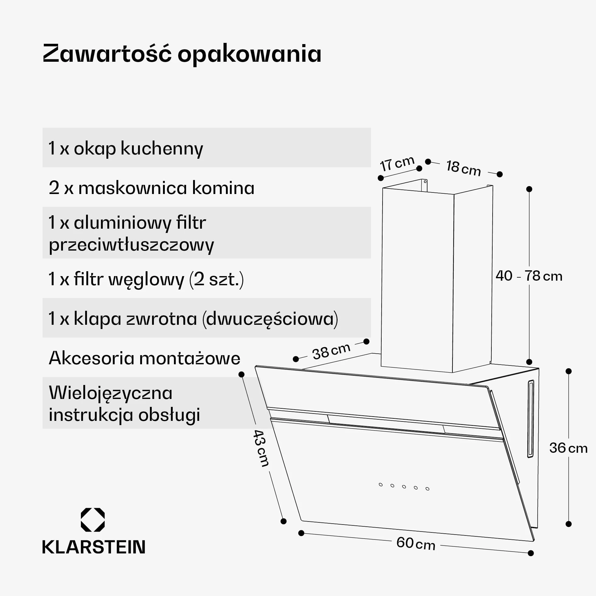 Klarstein Alina Okap kuchenny przyścienny – 60 cm, przepływ 600 m³/h, sterowanie dotykowe, klasa energetyczna A, oświetlenie LED w 9 kolorach, cichy 52 dB, czarno-złoty