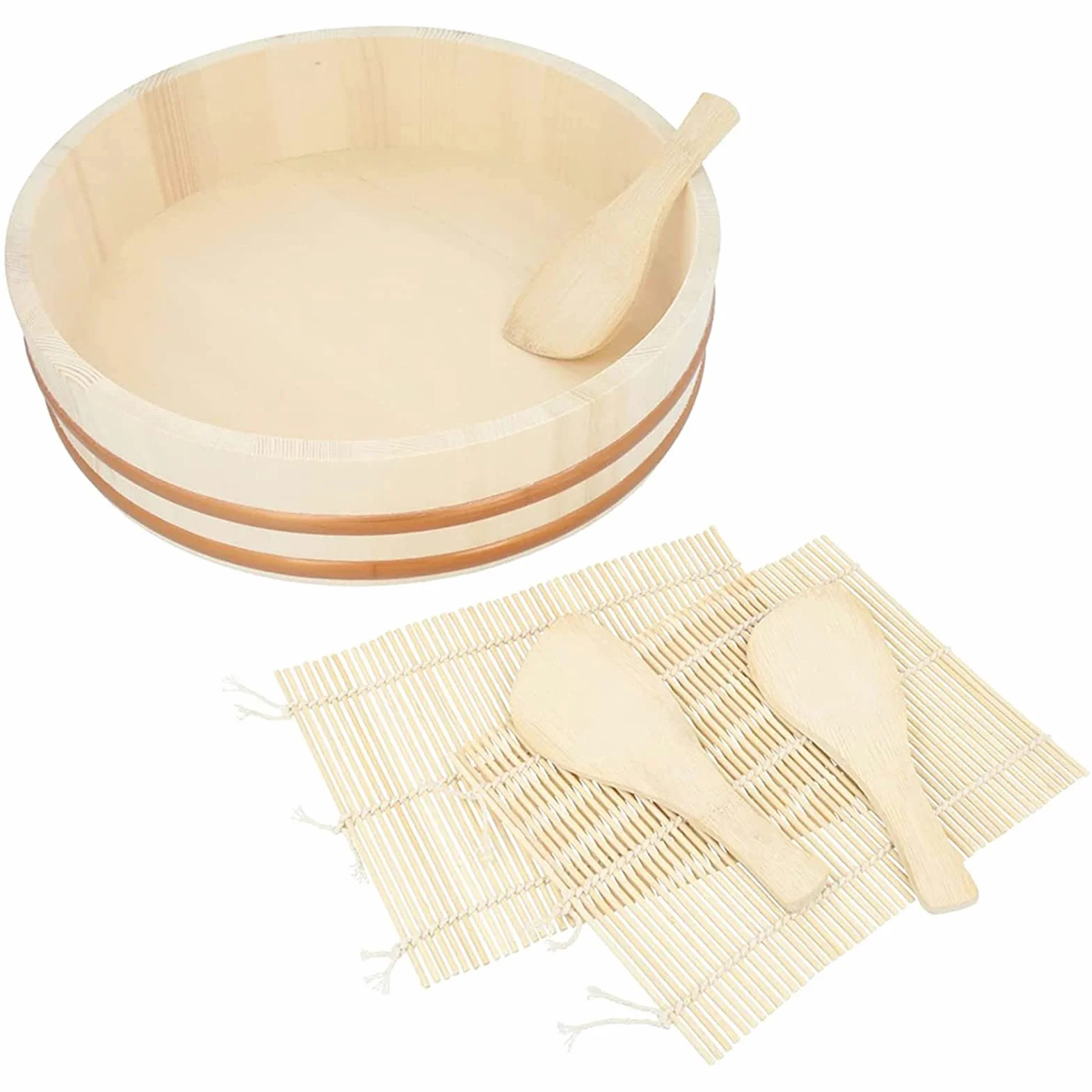 Drewniana wanna do mieszania ryżu Hangiri Oke, zestaw do robienia sushi z wałkiem do ryżu, japońska miska do sushi, 48 cm