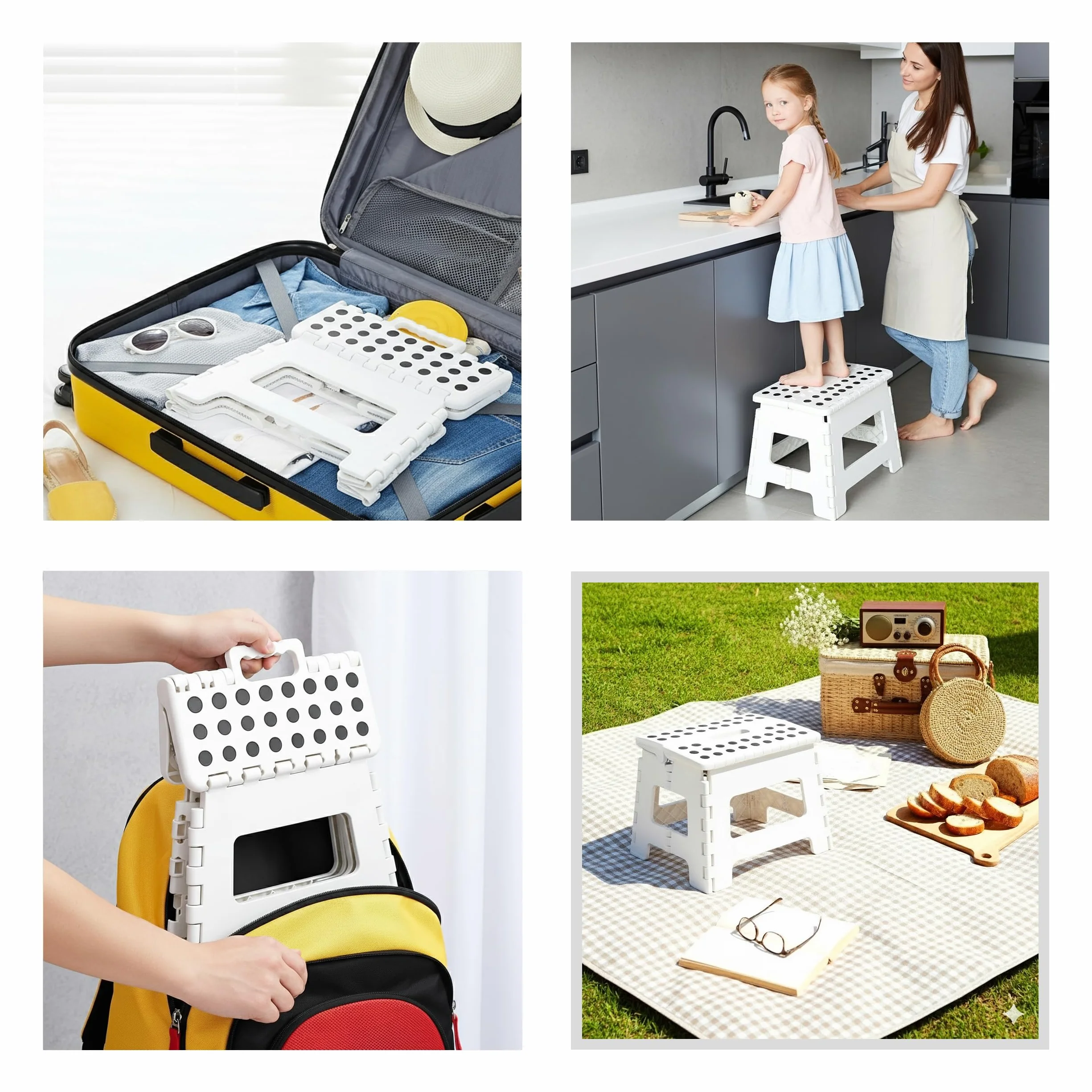 Utopia Home Składany Taboret - Wysokość 23 cm dla Dzieci i Dorosłych, Nośność 136 kg (Biały, Opakowanie 1 szt.)