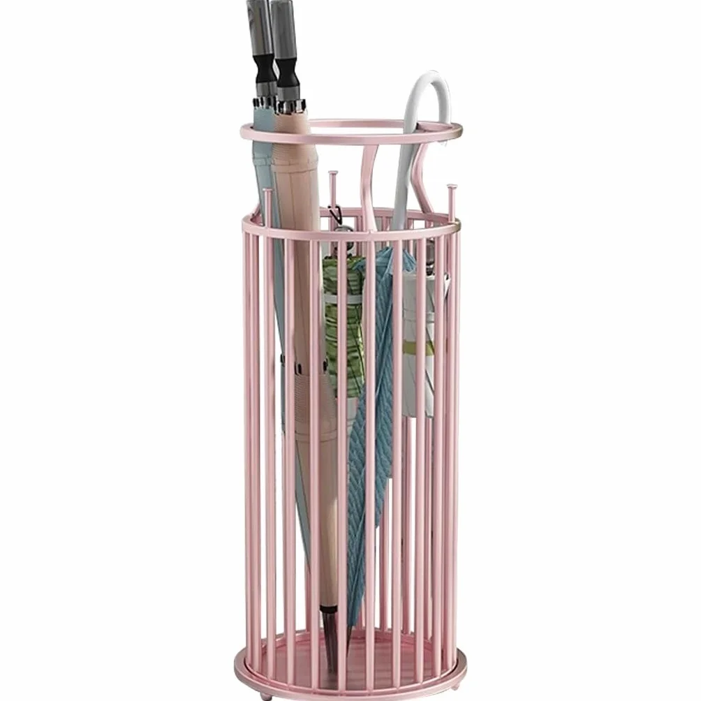 stojak na parasole, Duże, okrągłe, proste, puste wiadro na parasol, oszczędność miejsca(Pink Gold)