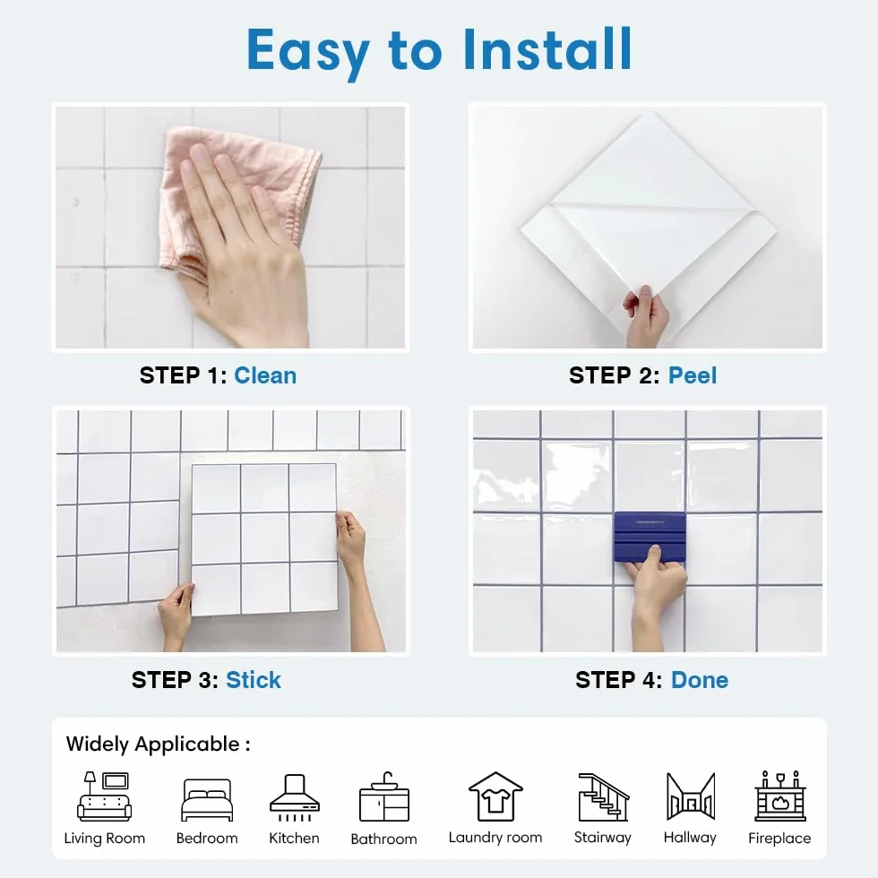 COMSTICKC Upgrade Gęstsze naklejki na płytki do kuchni biały, 10 sztuk, 3D naklejki na płytki samoprzylepne 3d panele ścienne płytki kuchenne samoprzylepne folia na ścianę kuchenną, 30,5x30,5 cm