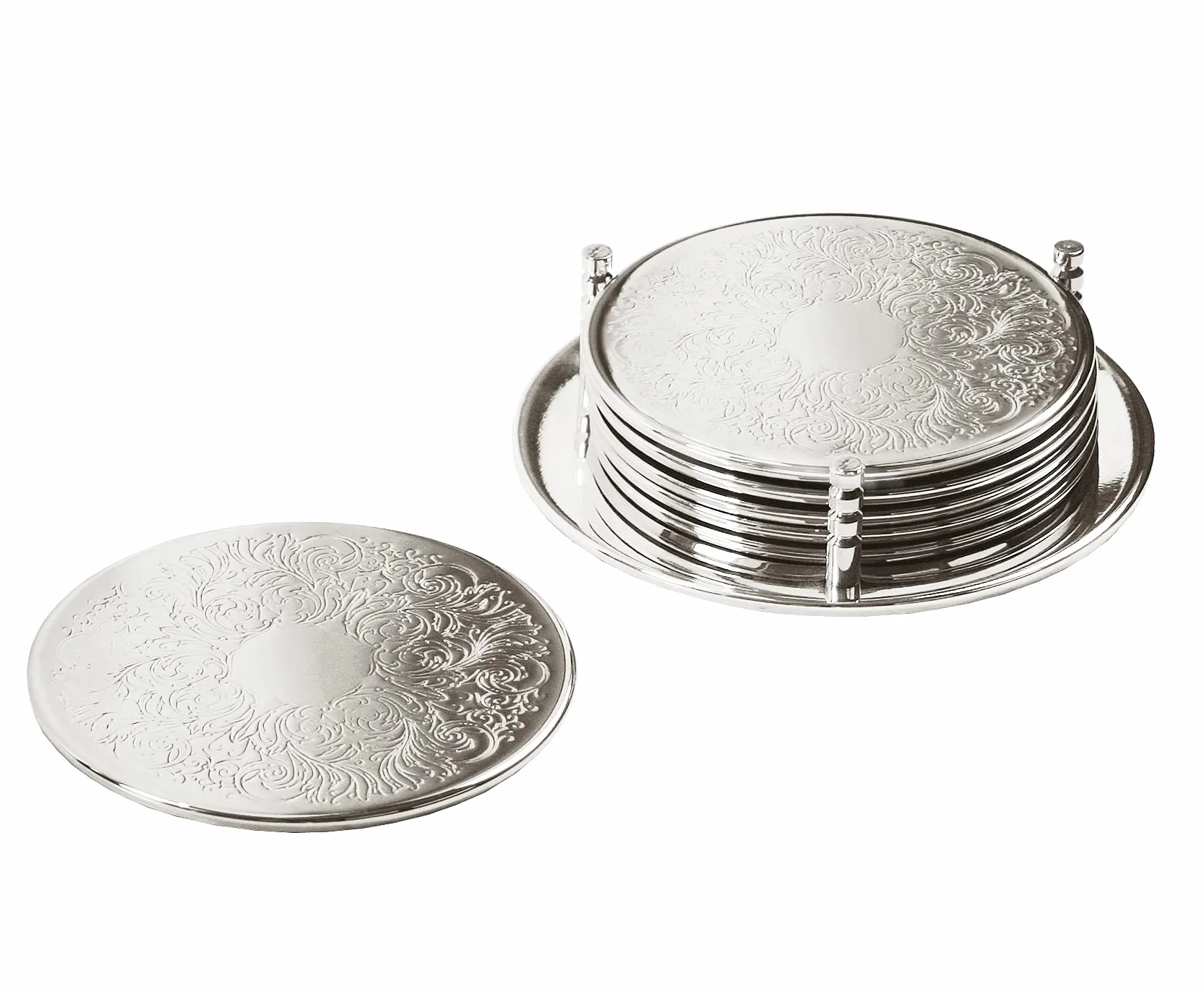 EDZARD Zestaw 6 podkładek Brugia (Ø 9 cm) w kolorze srebrnym - Podkładki pod szklanki, podkładki do filiżanek - okrągłe na garnek, świece, szklanki, napoje zamiast podkładek pod piwo