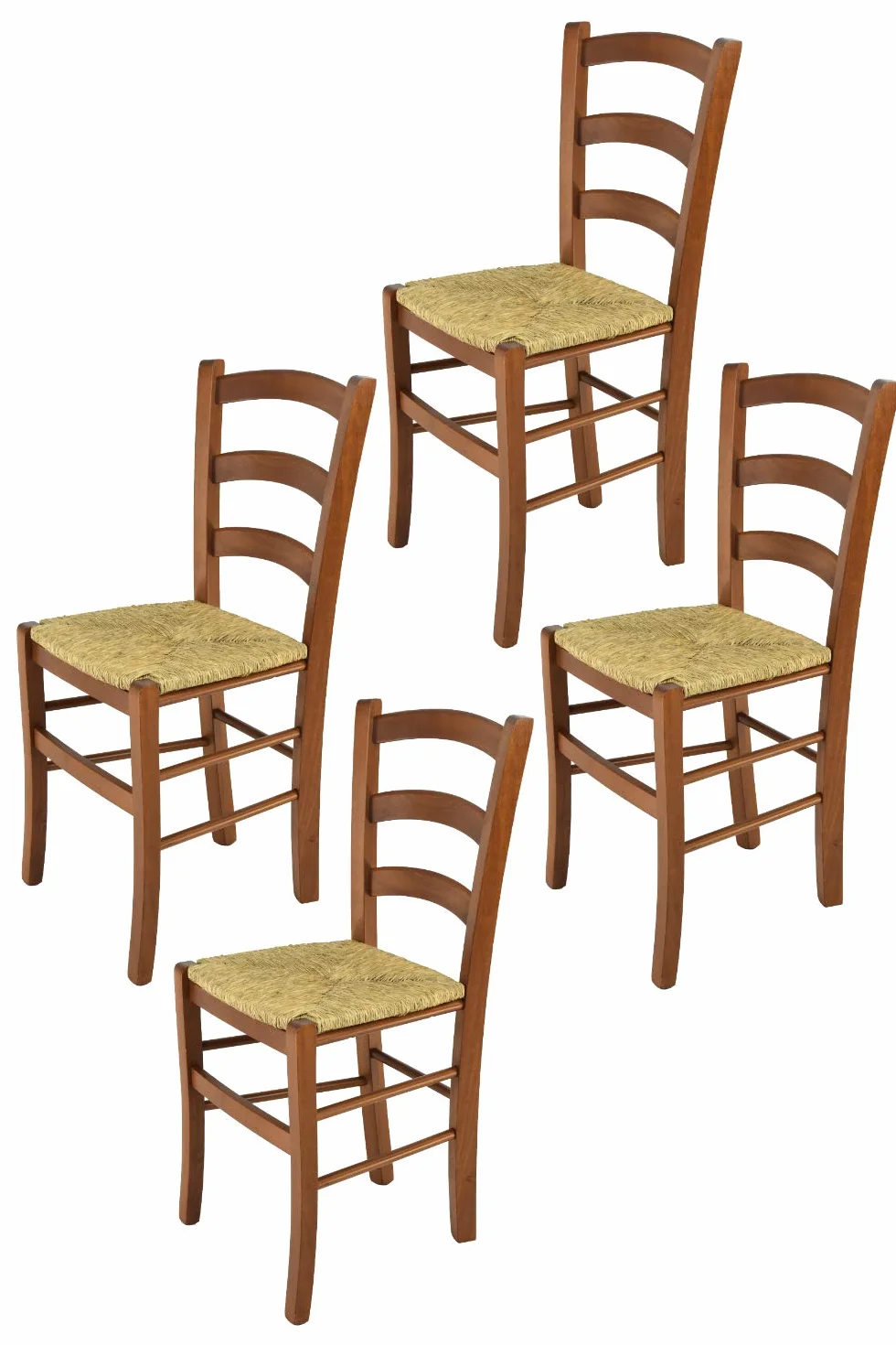 Tommychairs Zestaw 4 krzeseł Venice drewno bukowe jasny orzech siedzisko ze słomy