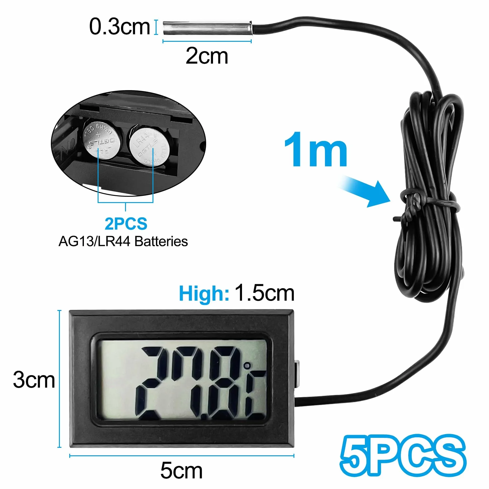 Gvolatee 5 sztuk Cyfrowy termometr LCD