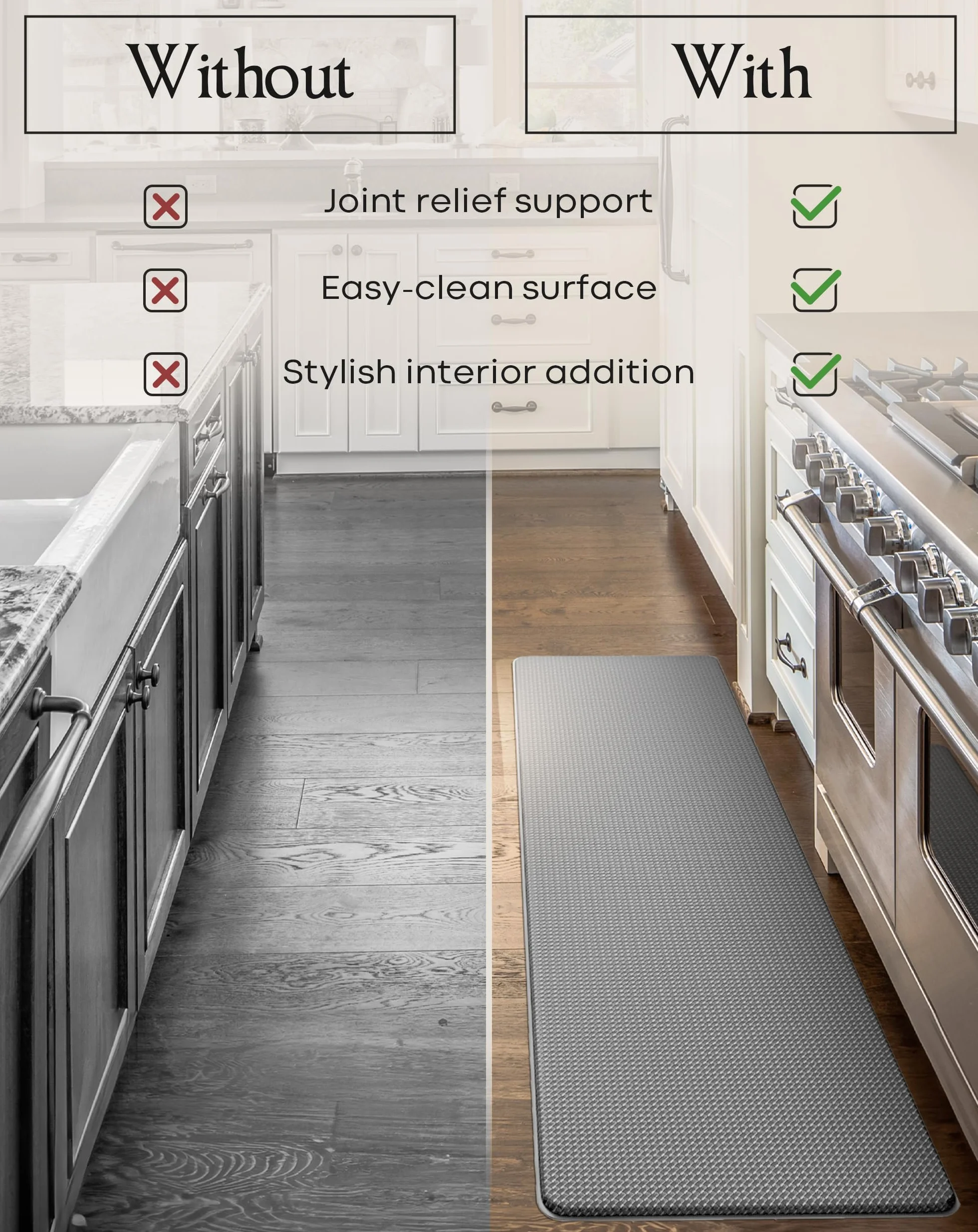 Homergy zestaw 2 mat kuchennych antyzmęczeniowych – pianka memory 10 mm | Ergonomiczne, wodoodporne, antypoślizgowe, łatwe czyszczenie | Dom & biuro – Szary Latarniowy – 44×77 cm i 44×150 cm