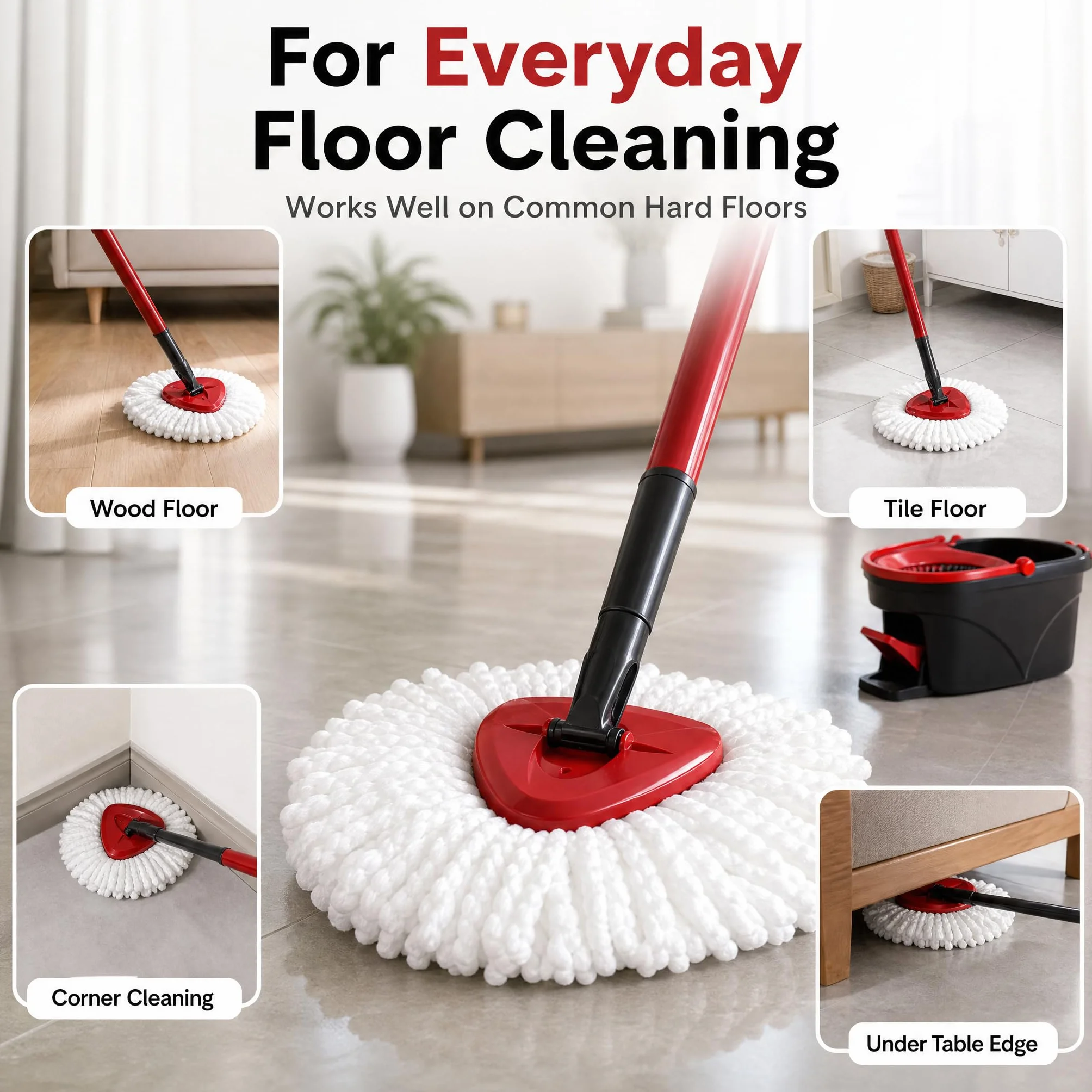 CLEAN PIONEER 6-pak wymiennych głowic do mopa kompatybilnych z Spin EasyWring Triangle Spin Mop, wkłady do mopa obrotowego z mikrofibry, łatwe czyszczenie, zamiennik głowicy mopa w 100% z mikrofibry