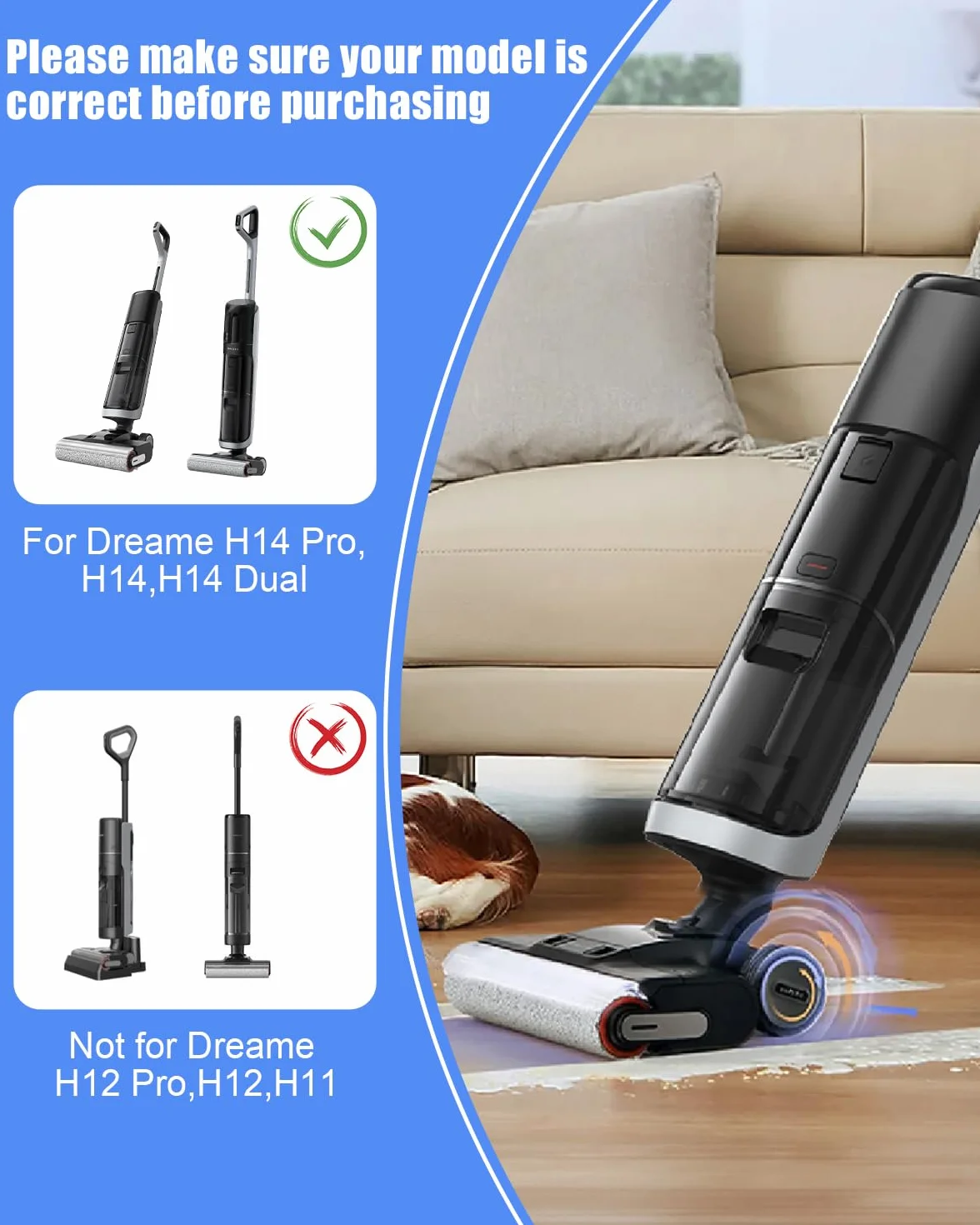 Zestaw 6 akcesoriów, wałek szczotkowy i filtr, zestaw akcesoriów do Dreame H14 Pro, H14, H14, Dual akcesoria, zestaw wymiennych szczotek, filtrów, odkurzacza na mokro i sucho, części zamienne