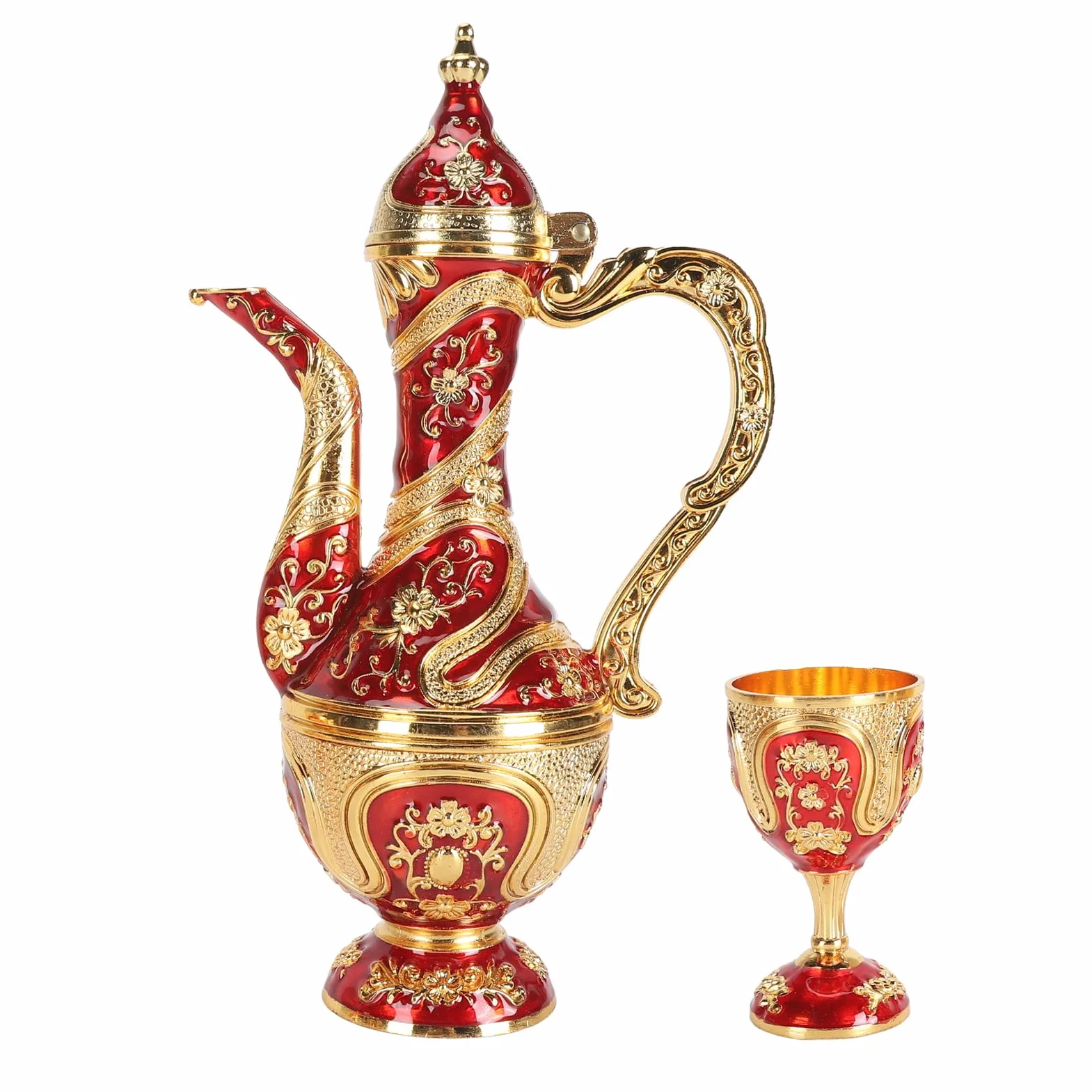 Naroote Turecki Zestaw Herbaty, Turecki Zestaw Herbaciany dla Dorosłych Cynk Stop Herbaty Łatwa Czyste, Eleganckie Trwałe Vintage Turkish Tea Zetek Złoty Niebieski z tacą na herbatę do Kawiarni