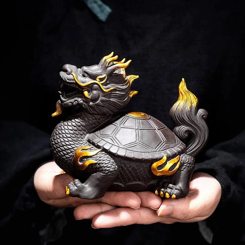 Zwierzęta herbaciane Purple Sand Dragon Turtle Tea Czapka z daszkiem, dekoracja wejściowa, domowy stolik do herbaty, zestaw do herbaty Kung Fu, Zen Ceremonia herbaty Figurki dla zwierząt domowych (A)