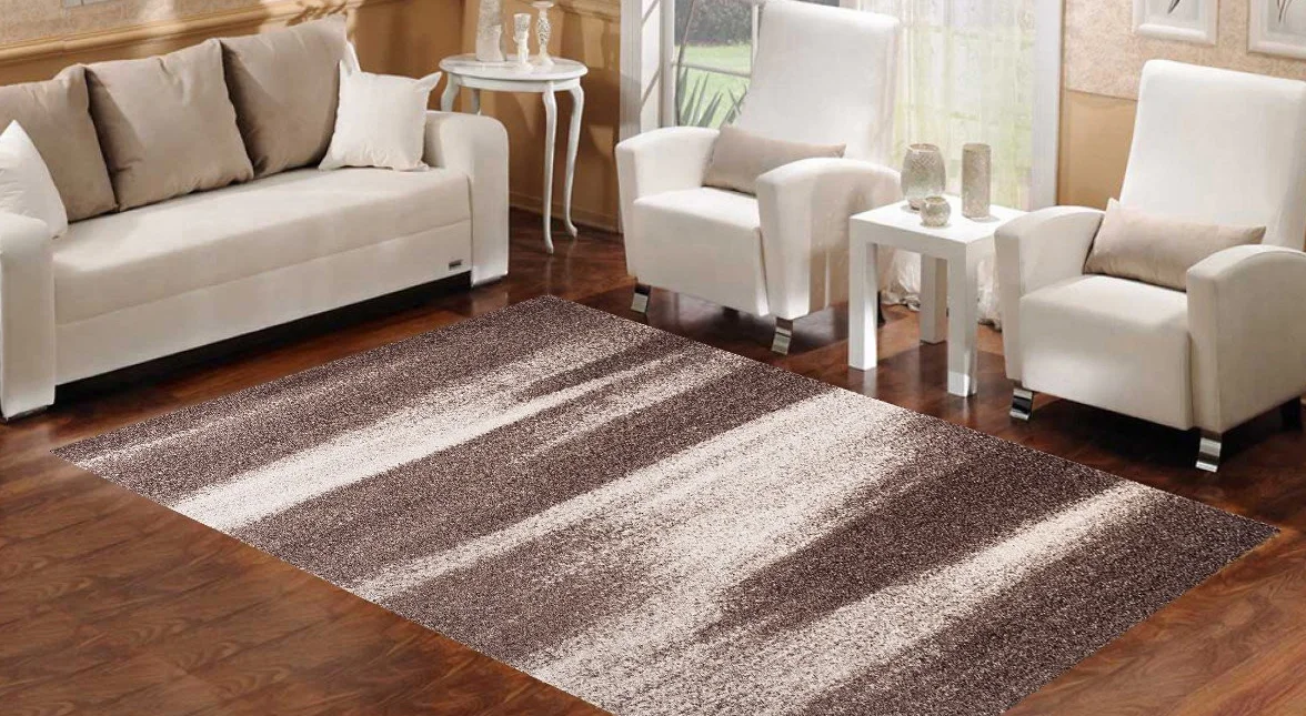 Tapiso Dywan Sari nakrapiany designerski krótkie runo beżowy brązowy jasnobrązowy z abstrakcyjnym rozmazywaniem paski wzór salon Ökotex 160 x 220 cm