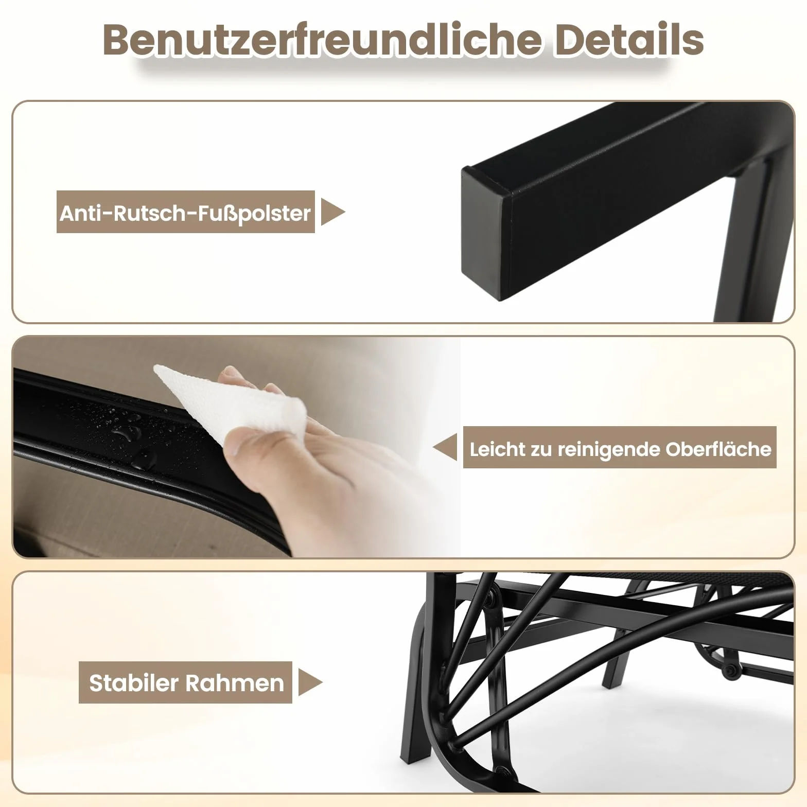COSTWAY Fotel bujany, metal, brązowy, 73 x 66,5 x 89 cm