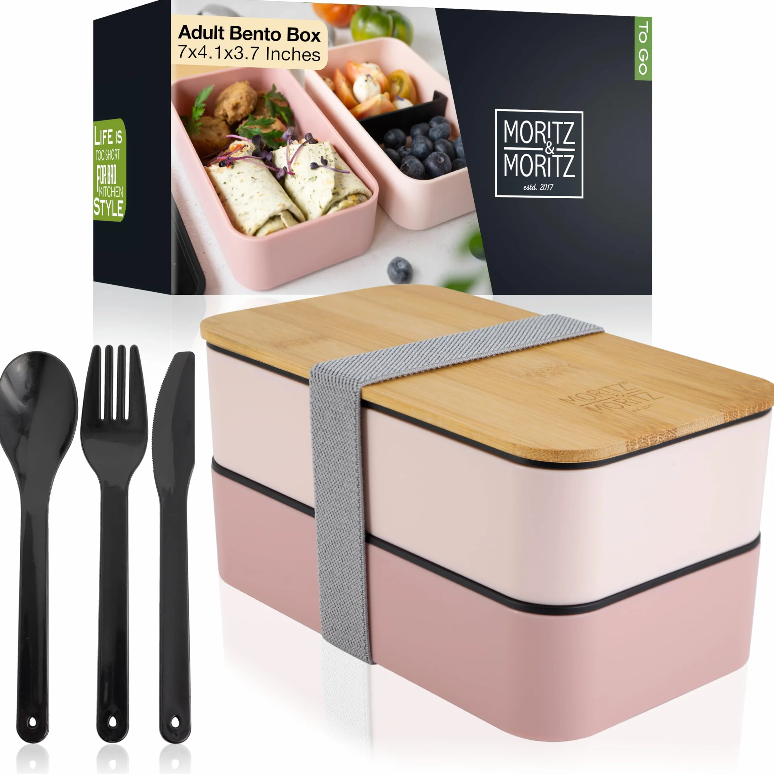 Moritz & Moritz Bento Lunch Box Różowe - Japońskie pudełko na lunch dla dorosłych i dzieci - Pudełko na lunch z przegródkami - idealne pudełko na lunch do pracy, szkoły i na dojazdy