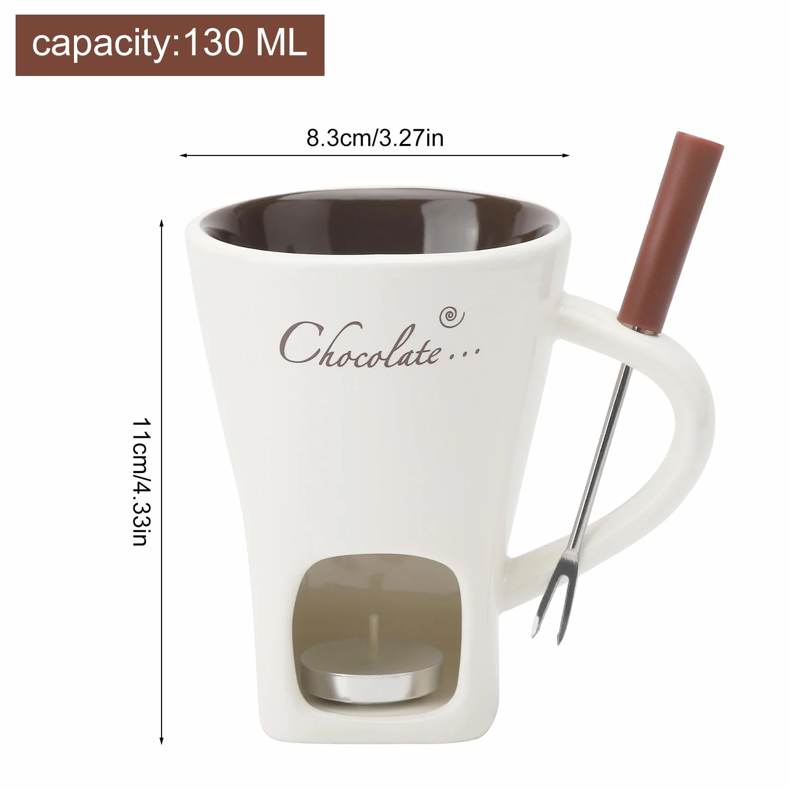 Filiżanka do fondue czekoladowego z widelcami, 200 ml, ceramiczny zestaw do czekoladowego fondue, kubek do topienia czekolady, zestaw do fondue z widelcem i podgrzewaczem, do sera, czekolady, masła