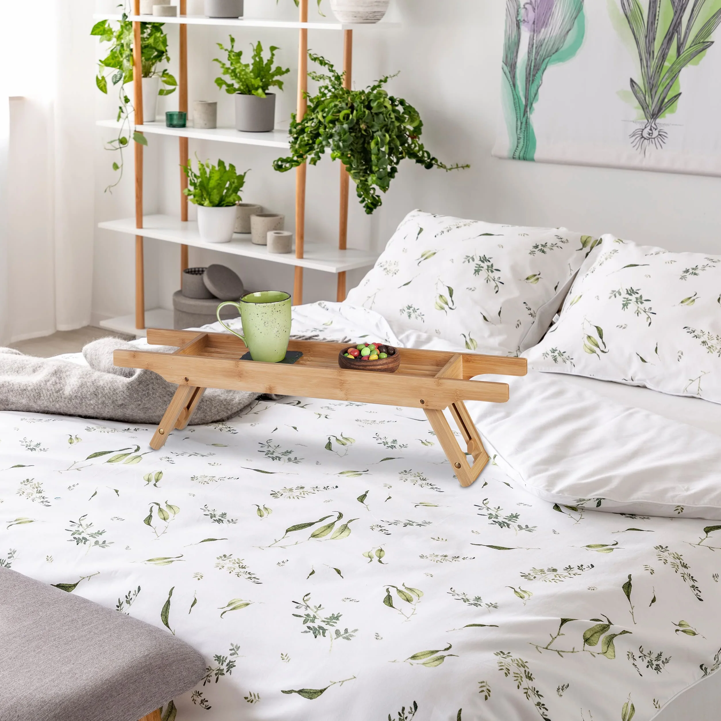Relaxdays Bambusowa półka na wannę 69 cm rozkładane nóżki naturalna
