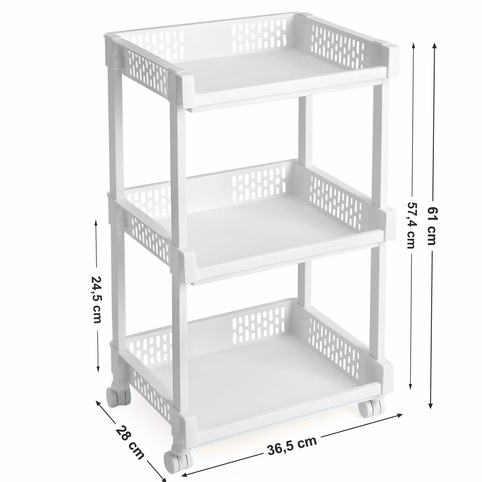 SONGMICS KSC03WT Regał na kółkach z 3 półkami
