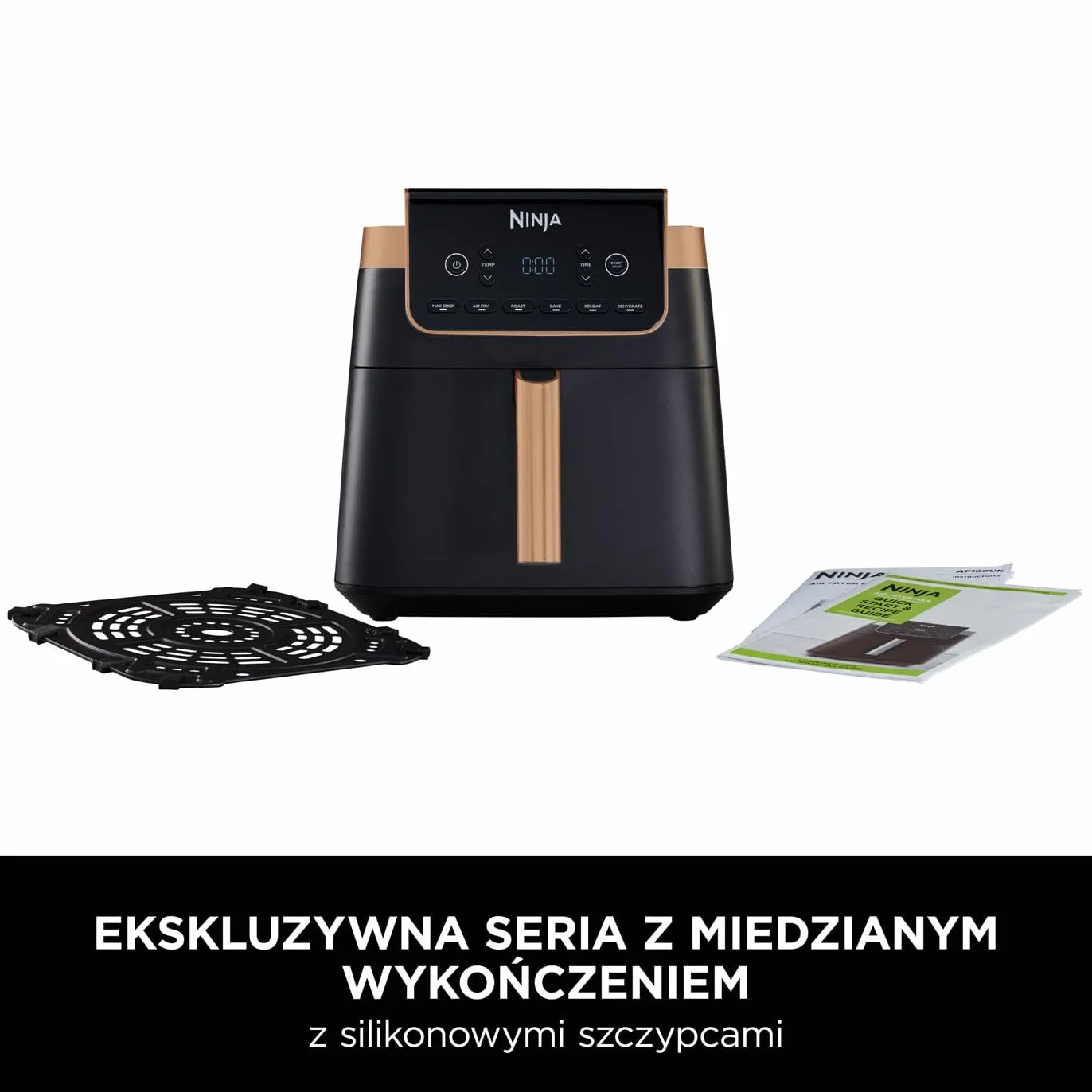 Ninja Air Fryer MAX PRO Frytkownica beztłuszczowa 6,2 l, nie używa oleju, jedna duża kwadratowa szuflada, rozmiar rodzinny, powłoka nieprzywierająca, kosz i talerz na chrupiące dania, AF180EUCP