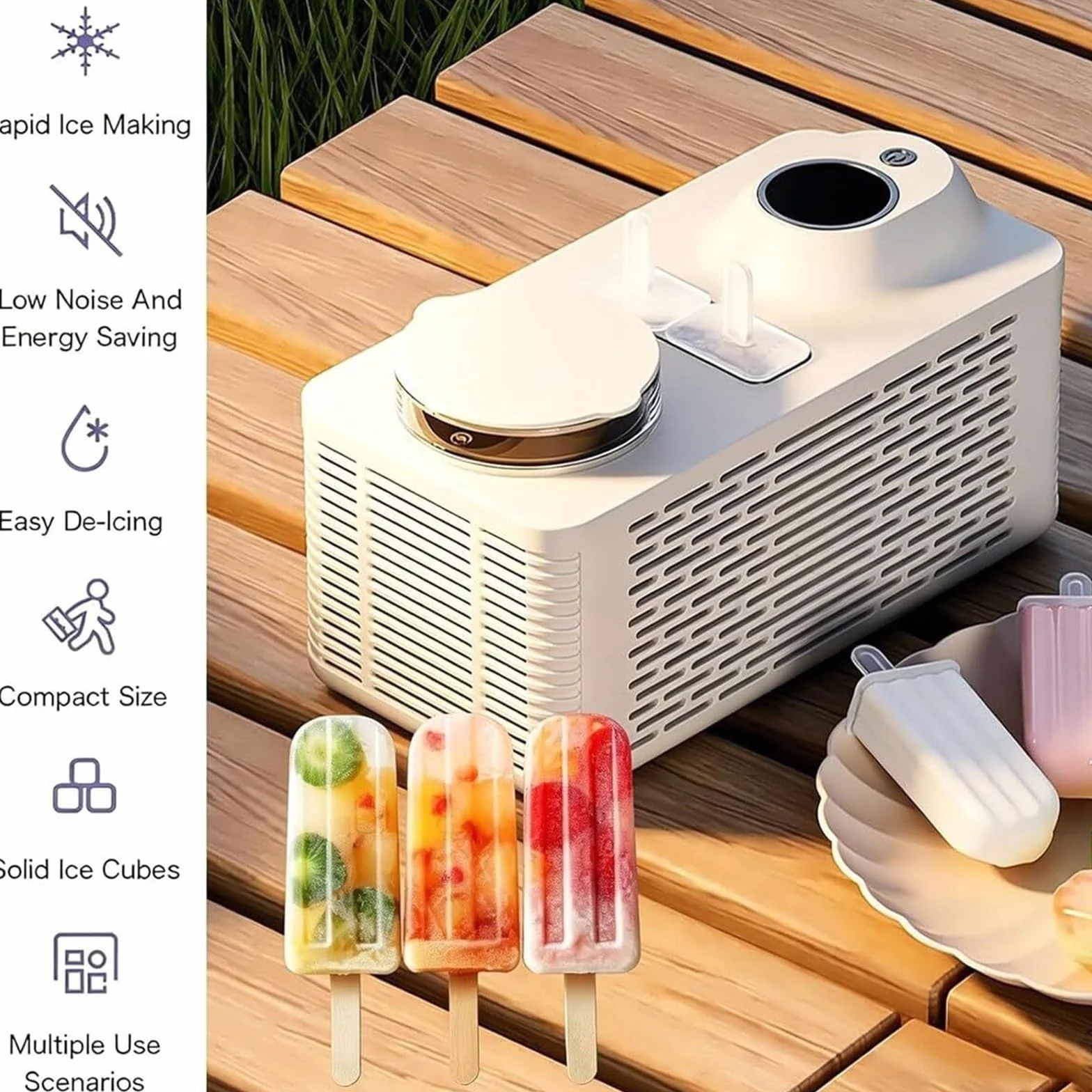 Przenośna mini maszyna do robienia lodów, 150 W domowej roboty maszyna do lodów z 4 patyczkami, przygotowuje 2 lody w 30 minut, szybko zamrażająca konstrukcja, do domu, biura (Purple)