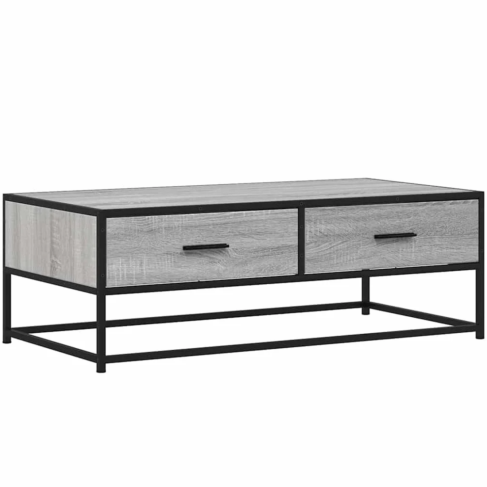 Hothingwell Stolik kawowy Sonoma szary 100x50x35 cm drewno inżynieryjne metal | Stabilna metalowa rama, odporna na korozję, wytrzymała góra, duży schowek na czasopisma i piloty zdalnego sterowania