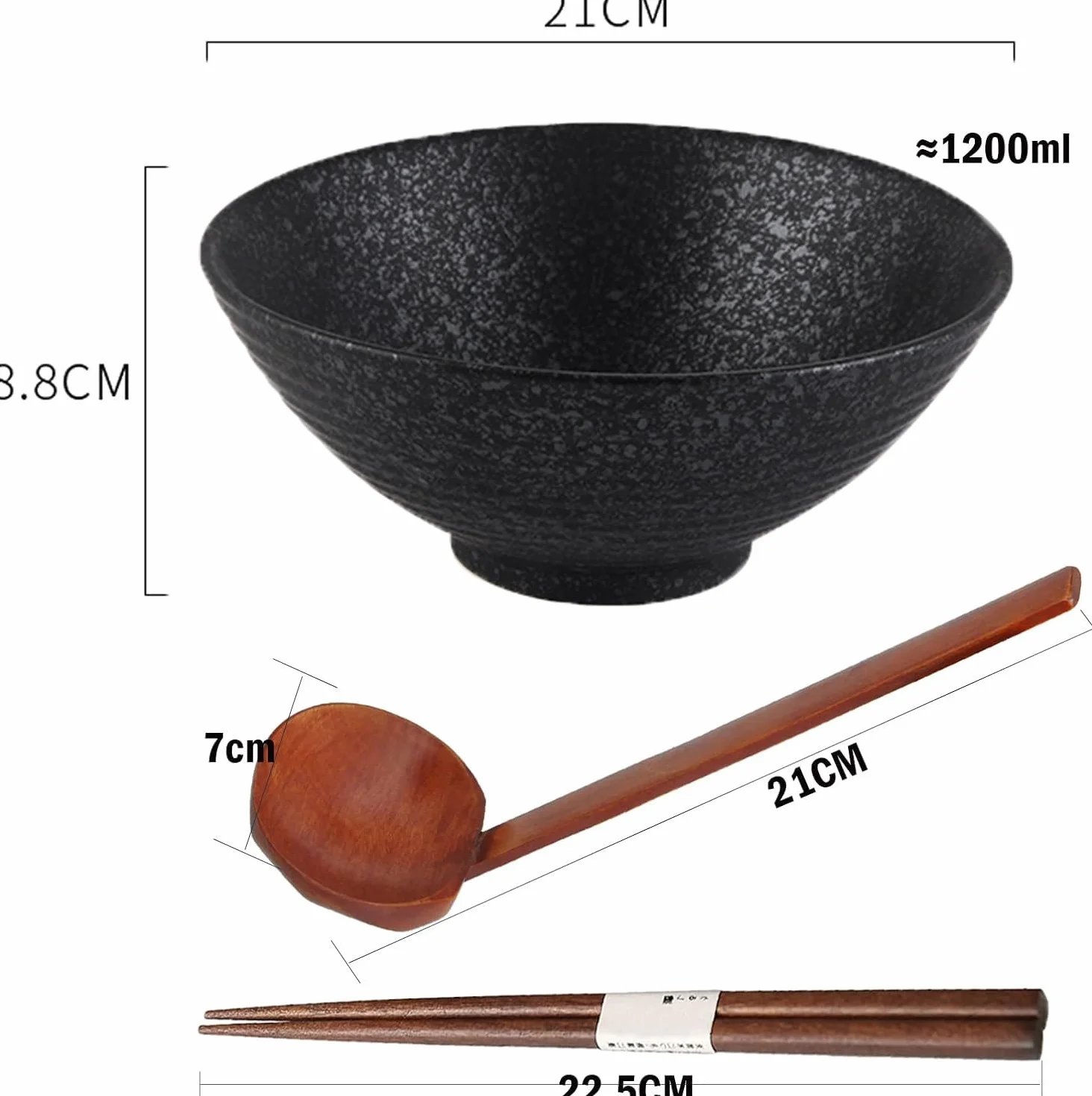 Japońska miska ramen ceramiczna vintage zestaw z łyżeczką i pałeczkami