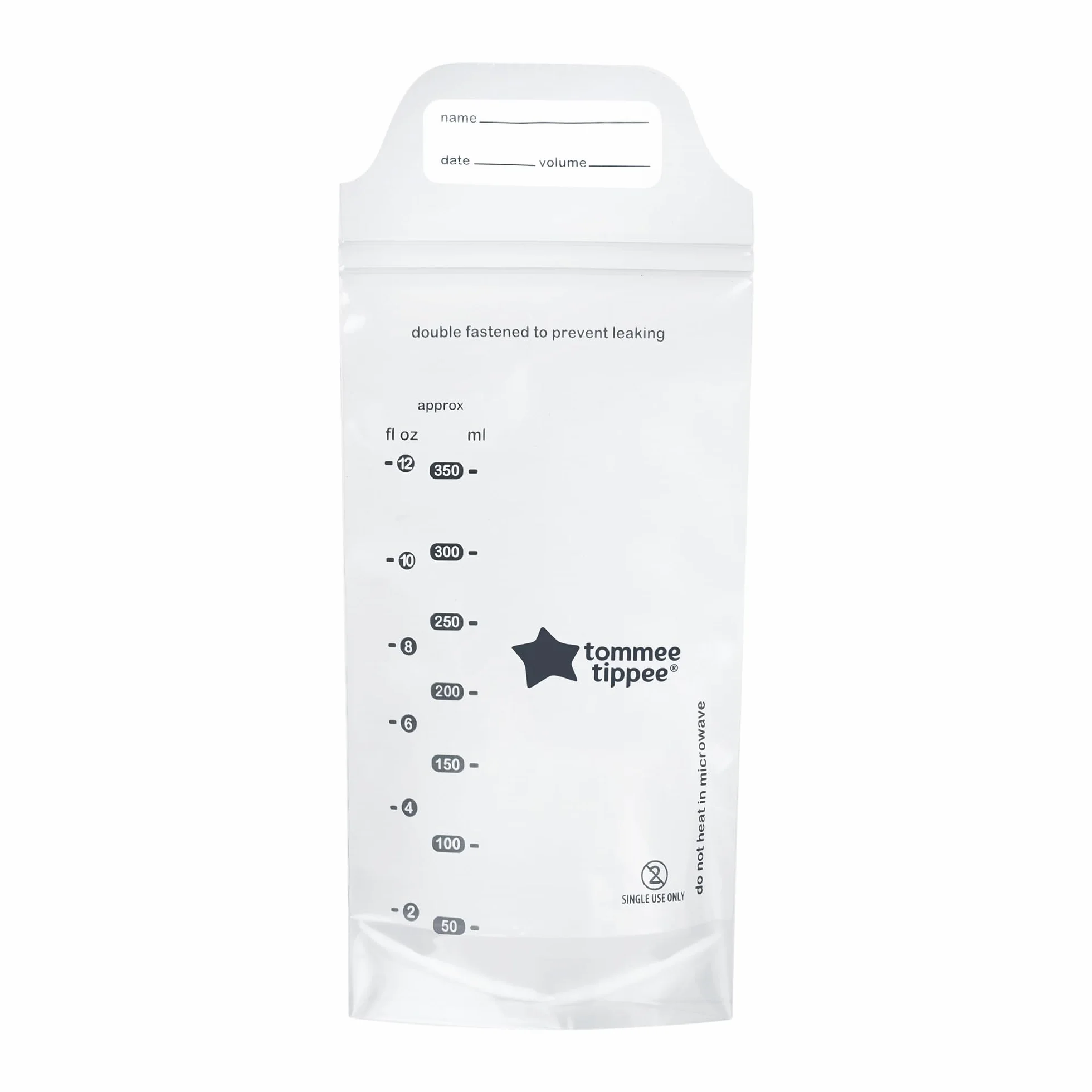 Tommee Tippee Closer to Nature Breast Milk Storage Bags, Pre-Sterilised Stand-Up Pouches, Secure Double Seal, Single Use, 350ml Capacity, Pack of 36
