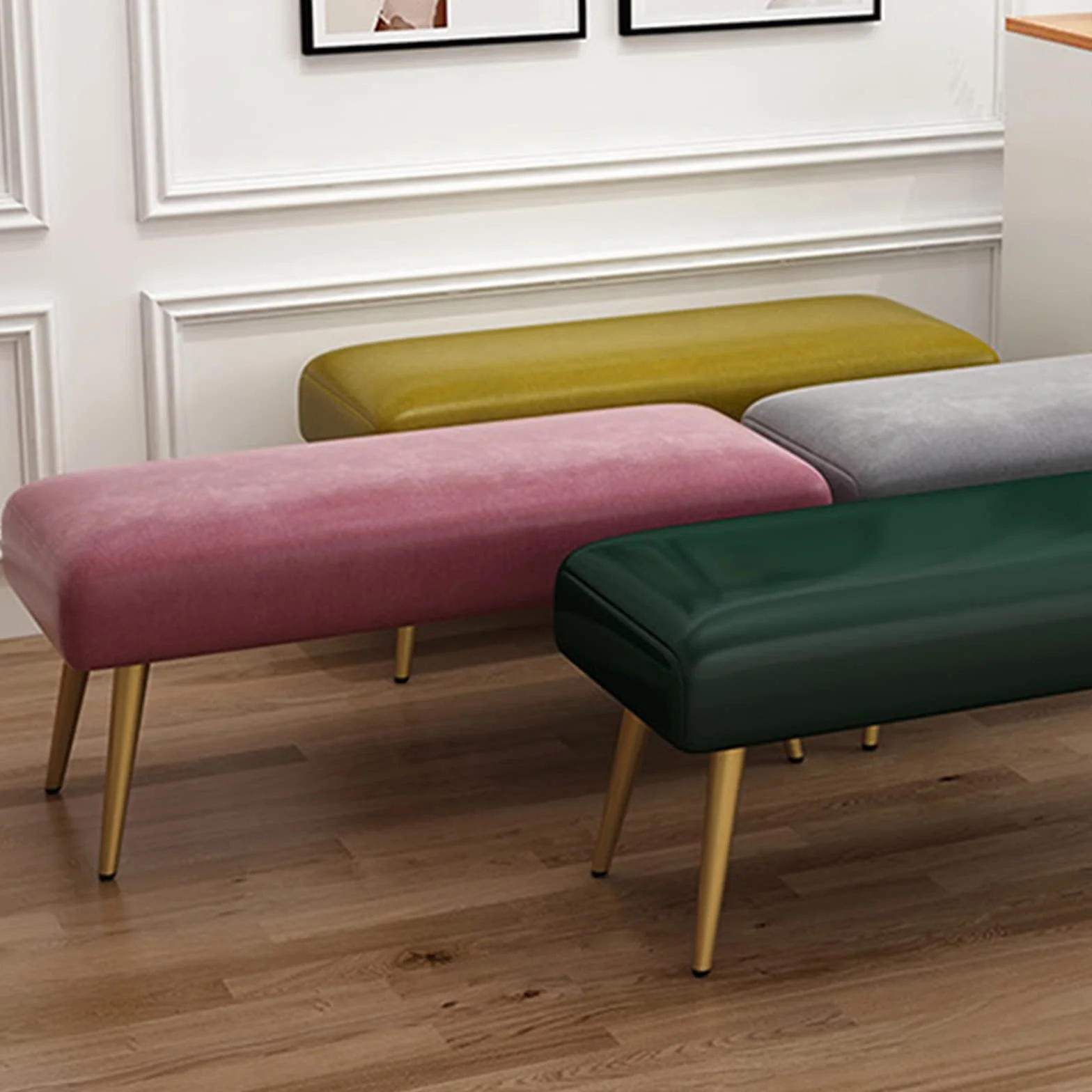 Nowoczesny żółty tapicerowany podnóżek stołek wszechstronny do sypialni, salonu i akademika, stylowa ławka na buty na koniec łóżka, 100 x 40 x 43 cm (39 x 16 x 17 cali)