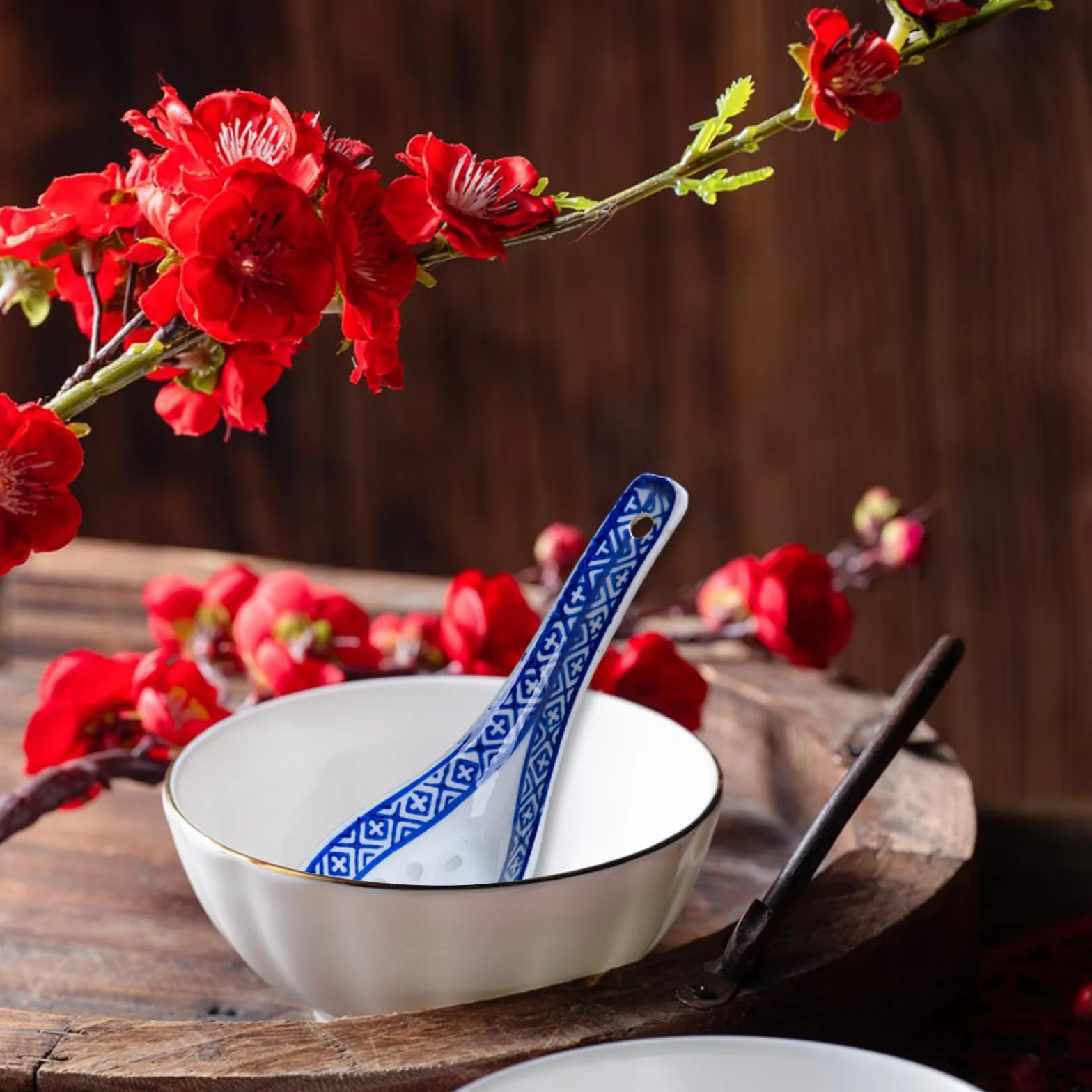6 szt. Ceramiczne azjatyckie łyżki do zupy, porcelanowe chińskie japońskie łyżki, ceramiczne łyżki ryżowe lub zupa, pierogi, wonton, płatki śniadaniowe