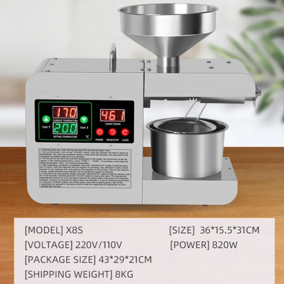 Ekstraktor oleju z nasion na zimno o mocy 820 W, elektryczna prasa do oleju, automatyczna maszyna do wytwarzania oleju organicznego z regulacją temperatury 40–240 ℃ Inteligentny młyn olejowy