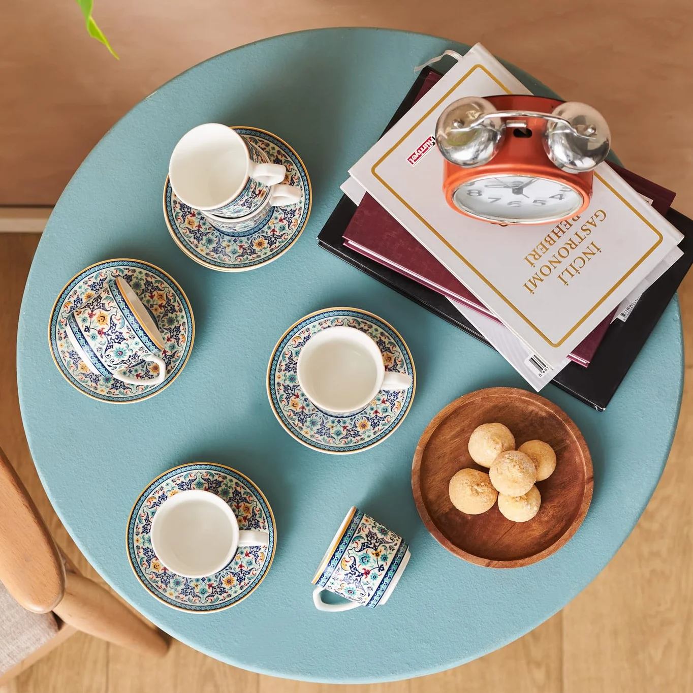 Karaca Beylerbeyi Porcelanowa turecka filiżanka do kawy, zestaw 6 sztuk, 12 sztuk, 80 ml, biały niebieski wielokolorowy