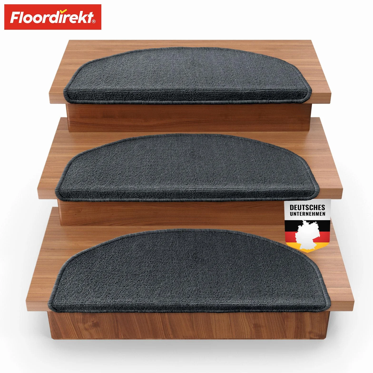 Floordirekt 1 x mata na schody wewnątrz, dywan na schody wewnątrz, dywan na stopnie schodowe, dywan na schody (londyn, antracyt, 65 x 23 cm, półokrągłe)