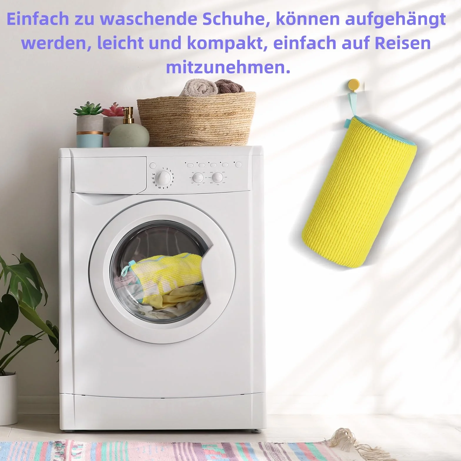 Zestaw 2 worków do prania butów, czyszczenie w zakresie 360°, amortyzujące uderzenia i redukujące hałas, wielokrotnego użytku do pralki, siatki na pranie (żółte)